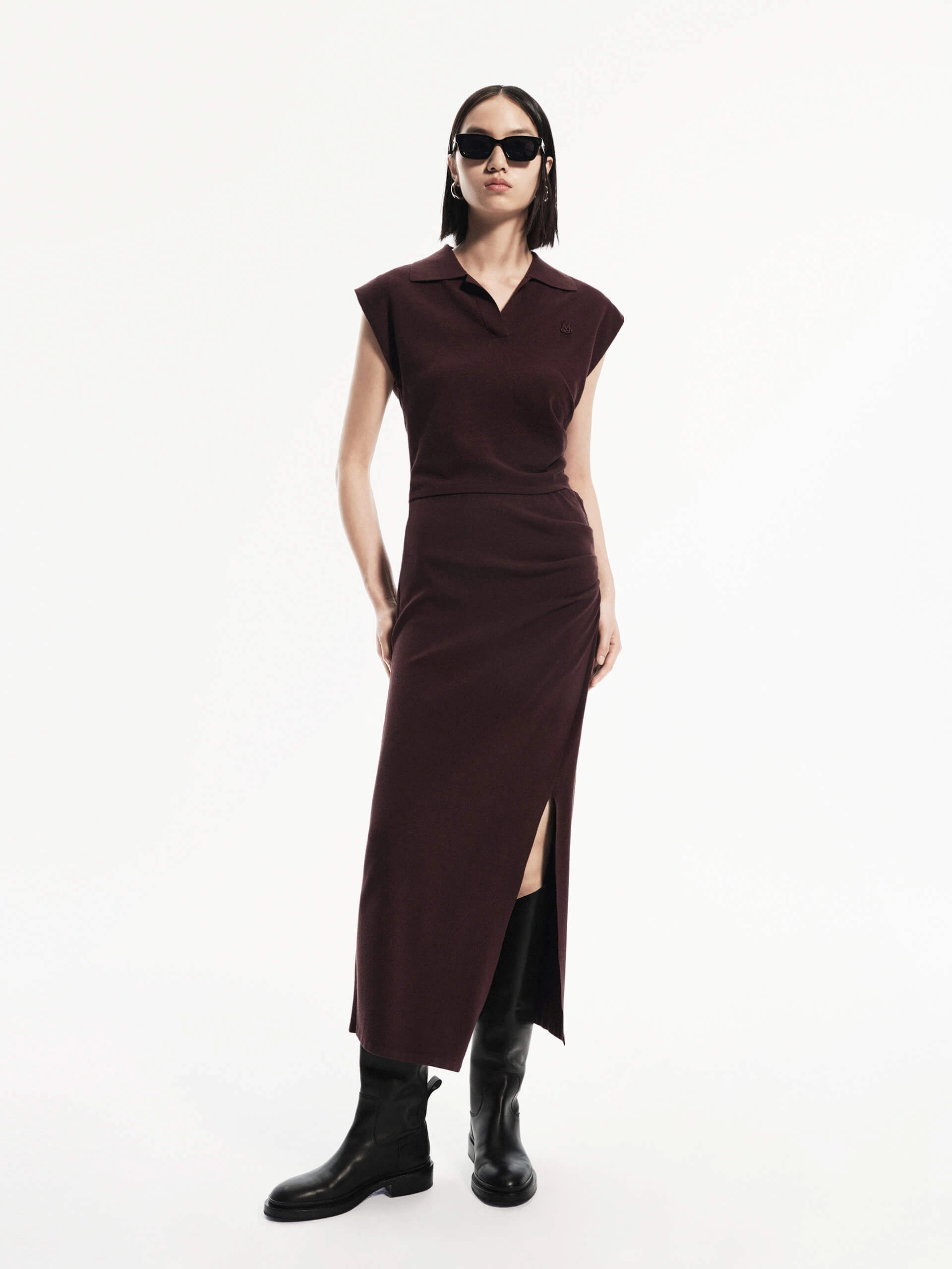 Pastel Sky V Neckline Polo Collar Fitted Dress Set