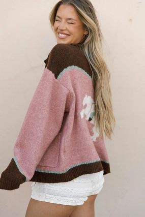 Timeless Knit Charmayne Rodeo Cowboy Knit Sweater in Dusty Pink
