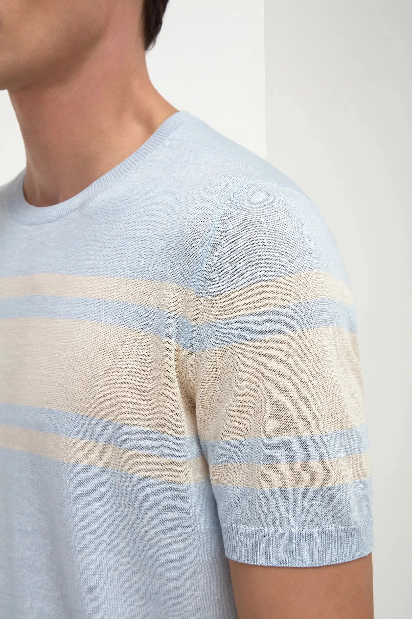 ZeroWaste Manufacturing Light blue striped linen t-shirt - Made in Italy
