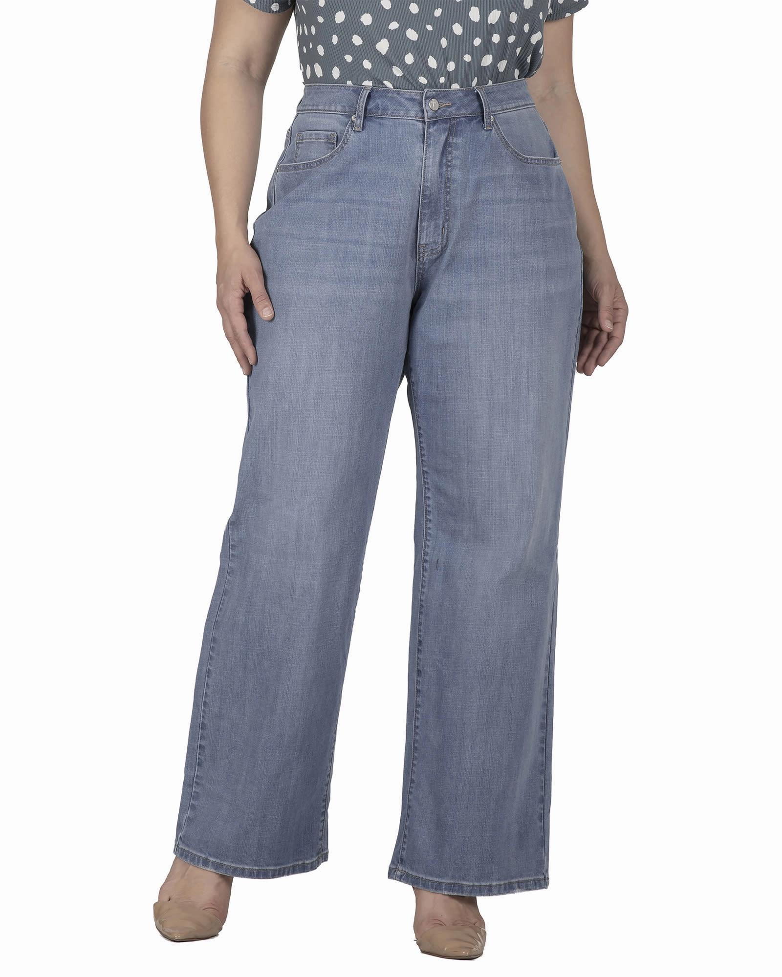 Women's Straight Wide Leg Loose Fit Jeans | Light Blue Urban Look