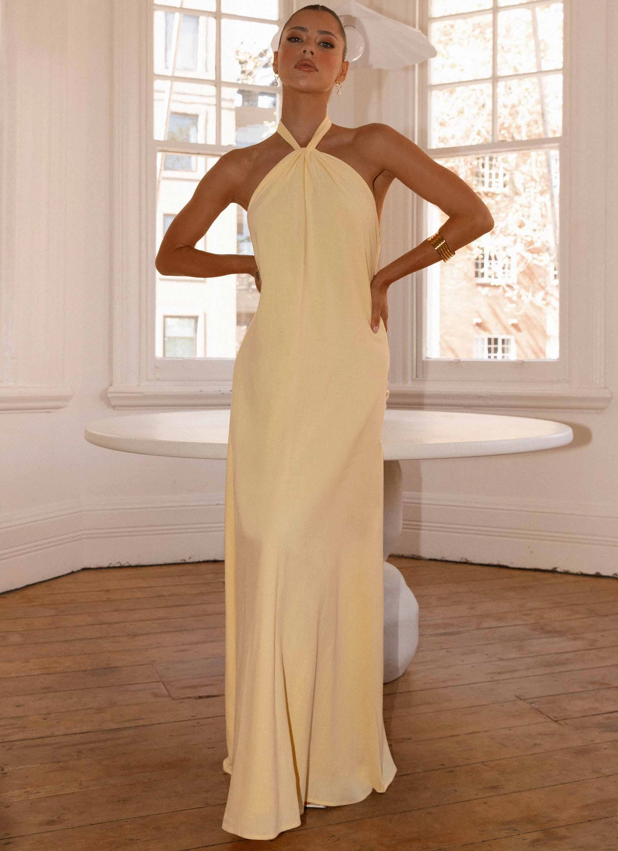 Golden Child Linen Maxi Dress - Yellow Trendy Fit Look Must Have