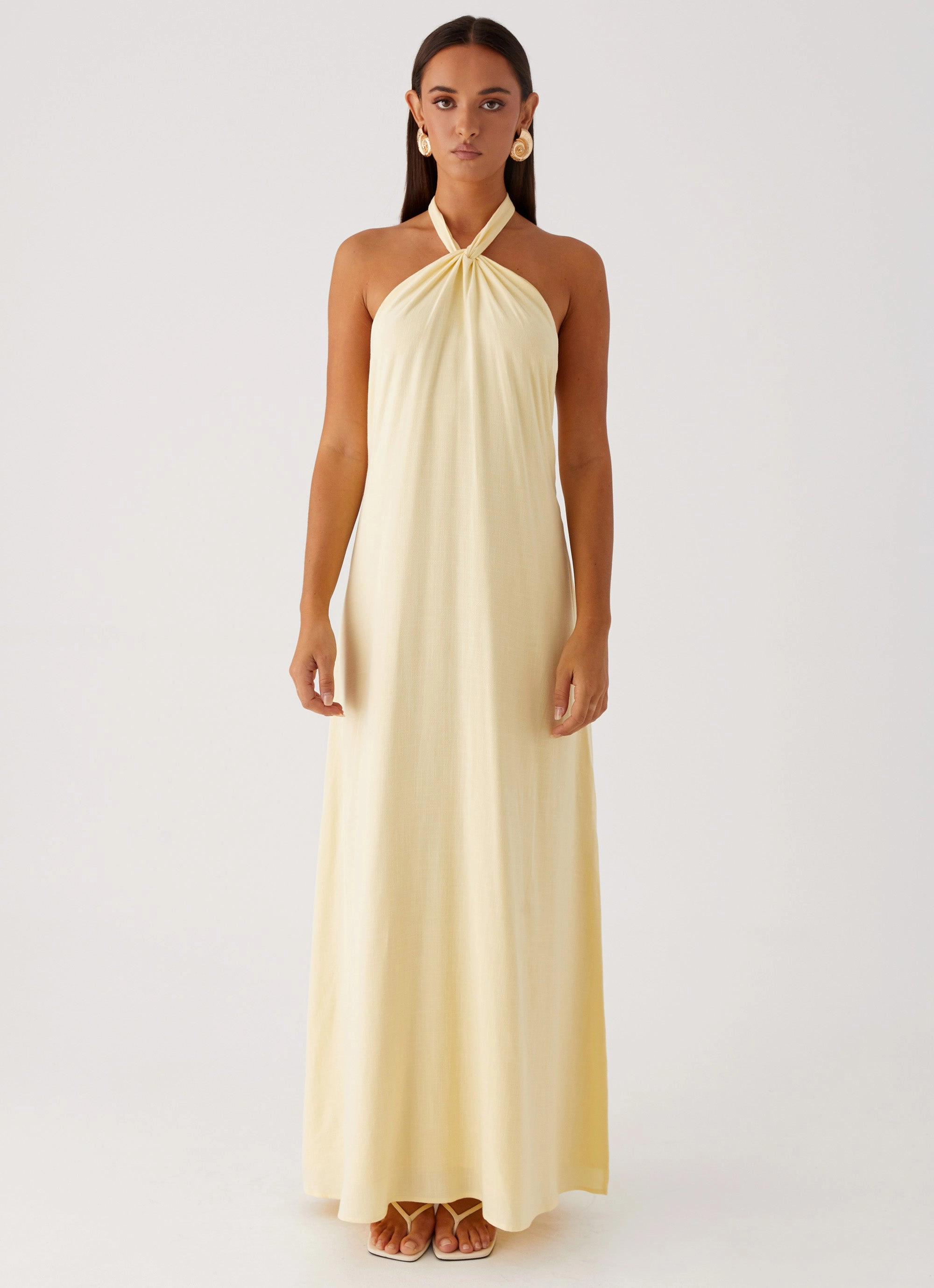 Natural Texture Quick-Dry Golden Child Linen Maxi Dress - Yellow