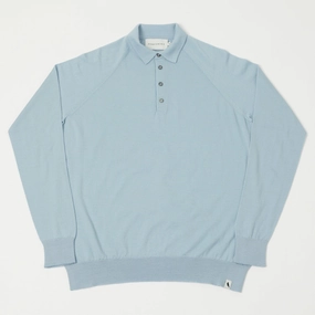 Peregrine Long Sleeve Wool Polo Shirt - Ocean Smooth Flatlock Seams