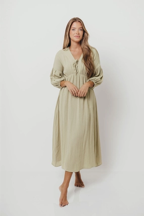 Hunter 100% Cotton Gauze Midi Dress in Thyme - Bump Friendly and Inclusive Sizing *9/22 PRE-ORDER* Minimal Mood Casual Fit