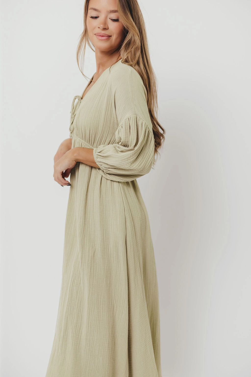 Hunter 100% Cotton Gauze Midi Dress in Thyme - Bump Friendly and Inclusive Sizing *9/22 PRE-ORDER* Euro Ease Vibrant Design