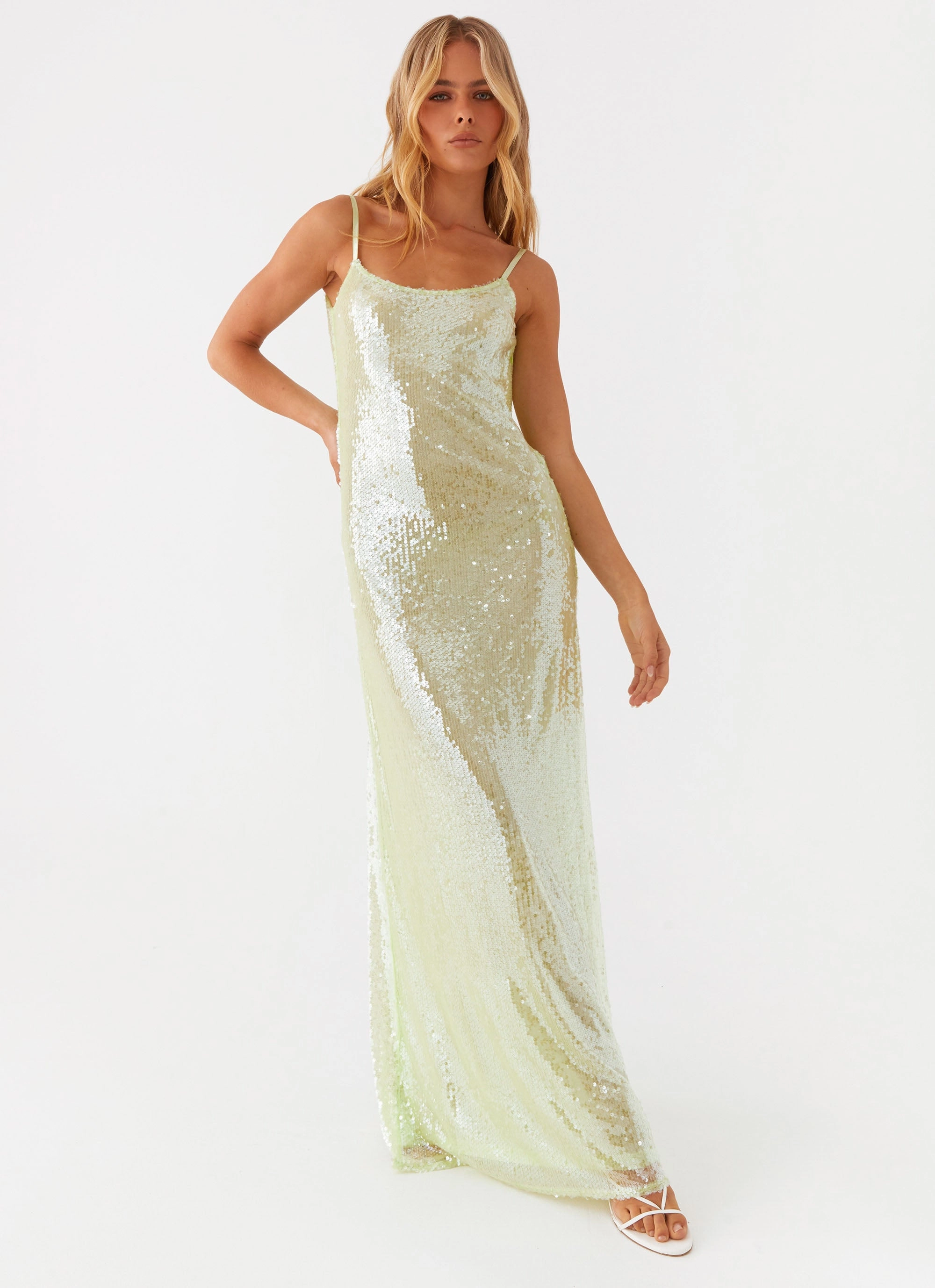 Elegant Motion Perfect for Travel Higher Level Sequin Maxi Dress - Mint