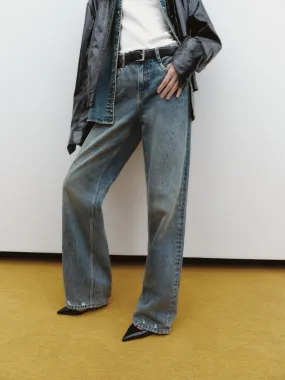 Modern Couple Look Weekend Style Casual Parent Style Loose Straight Denim Jeans