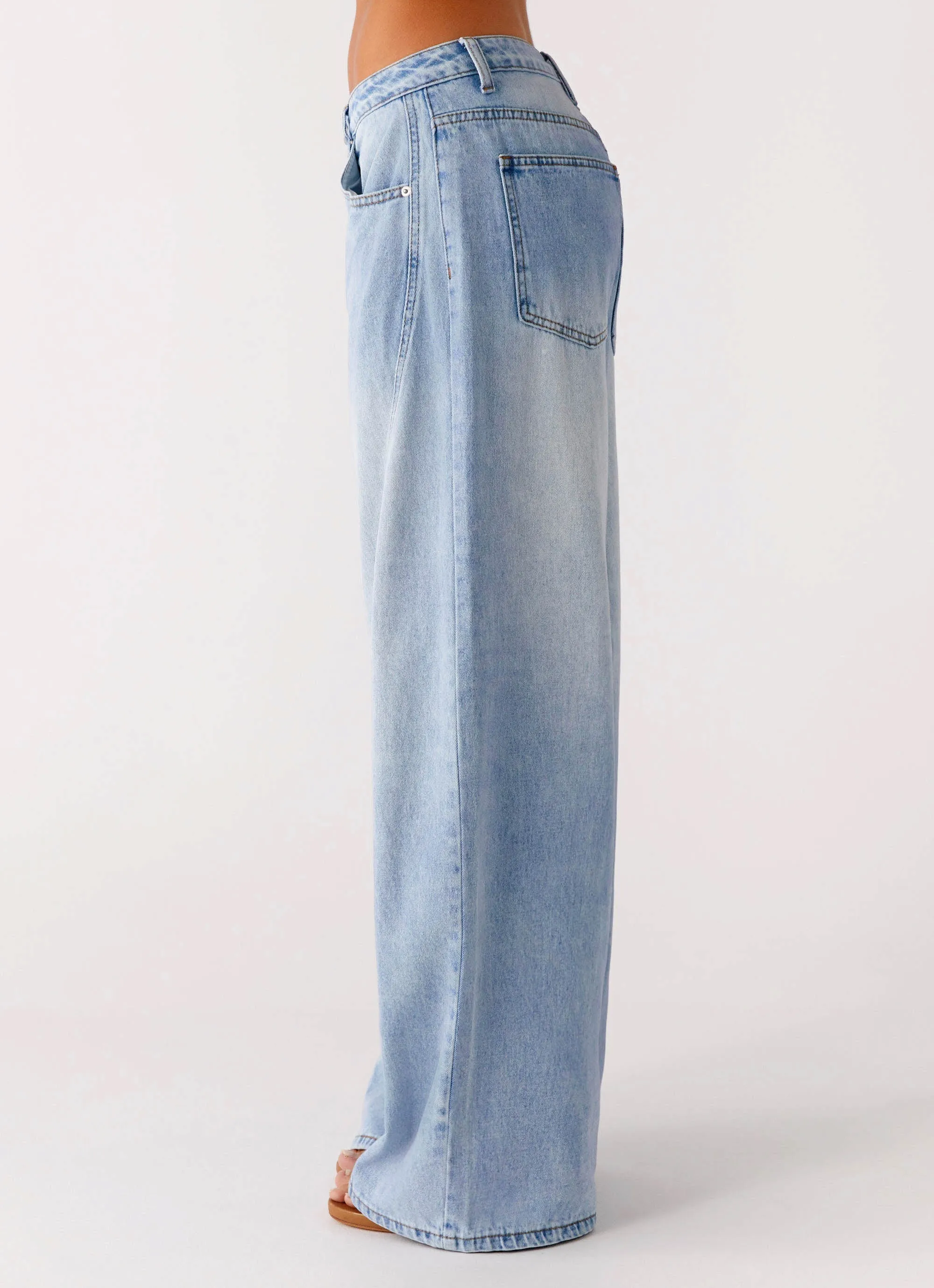 Timeless Wide Leg Jeans - Bleached Blue Casual Smart Casual Unisex Wear