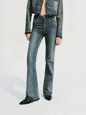Vintage Style Stretchy Flared Jeans City Walk Bold Look