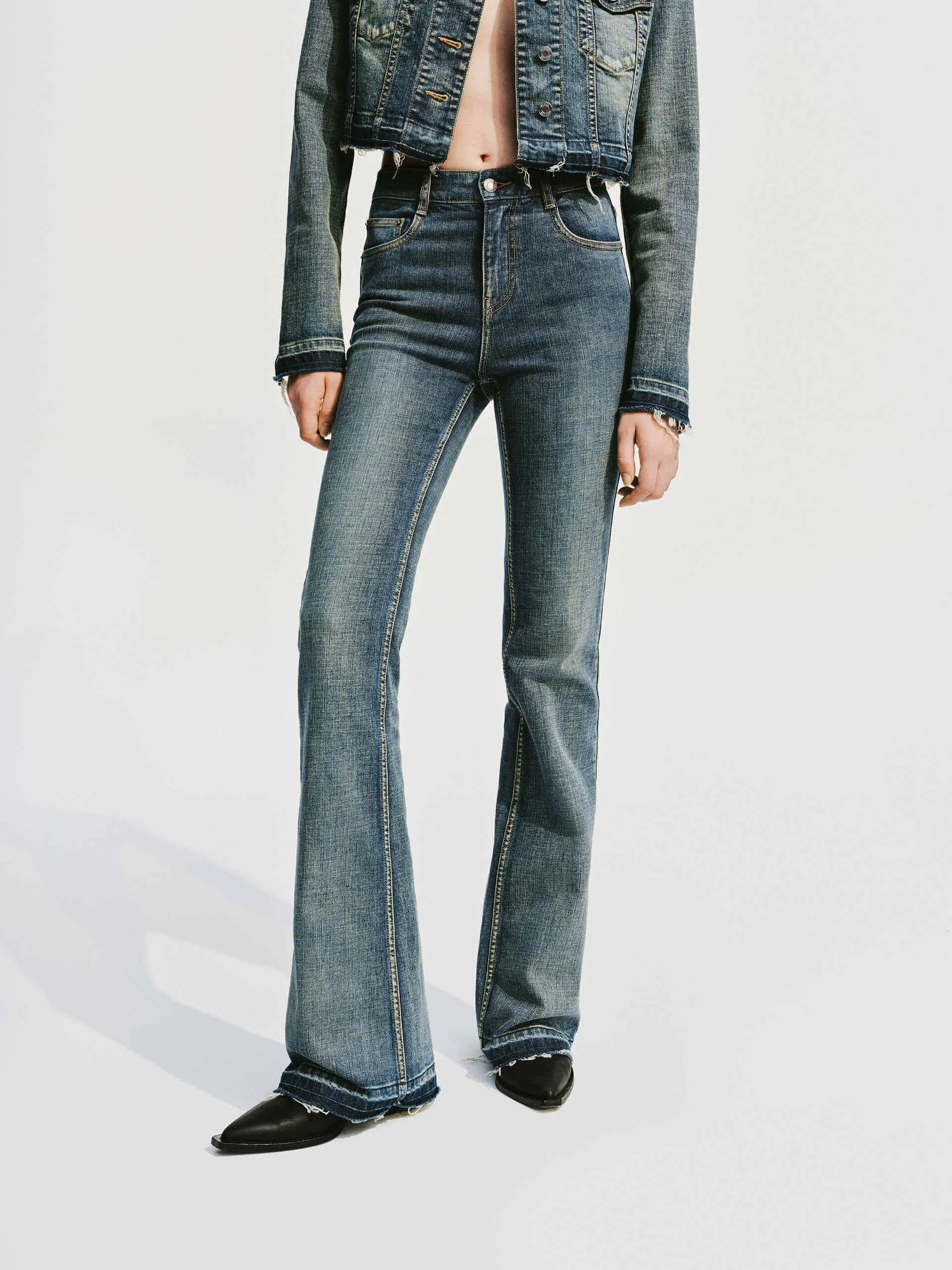 Vintage Style Stretchy Flared Jeans City Walk Bold Look