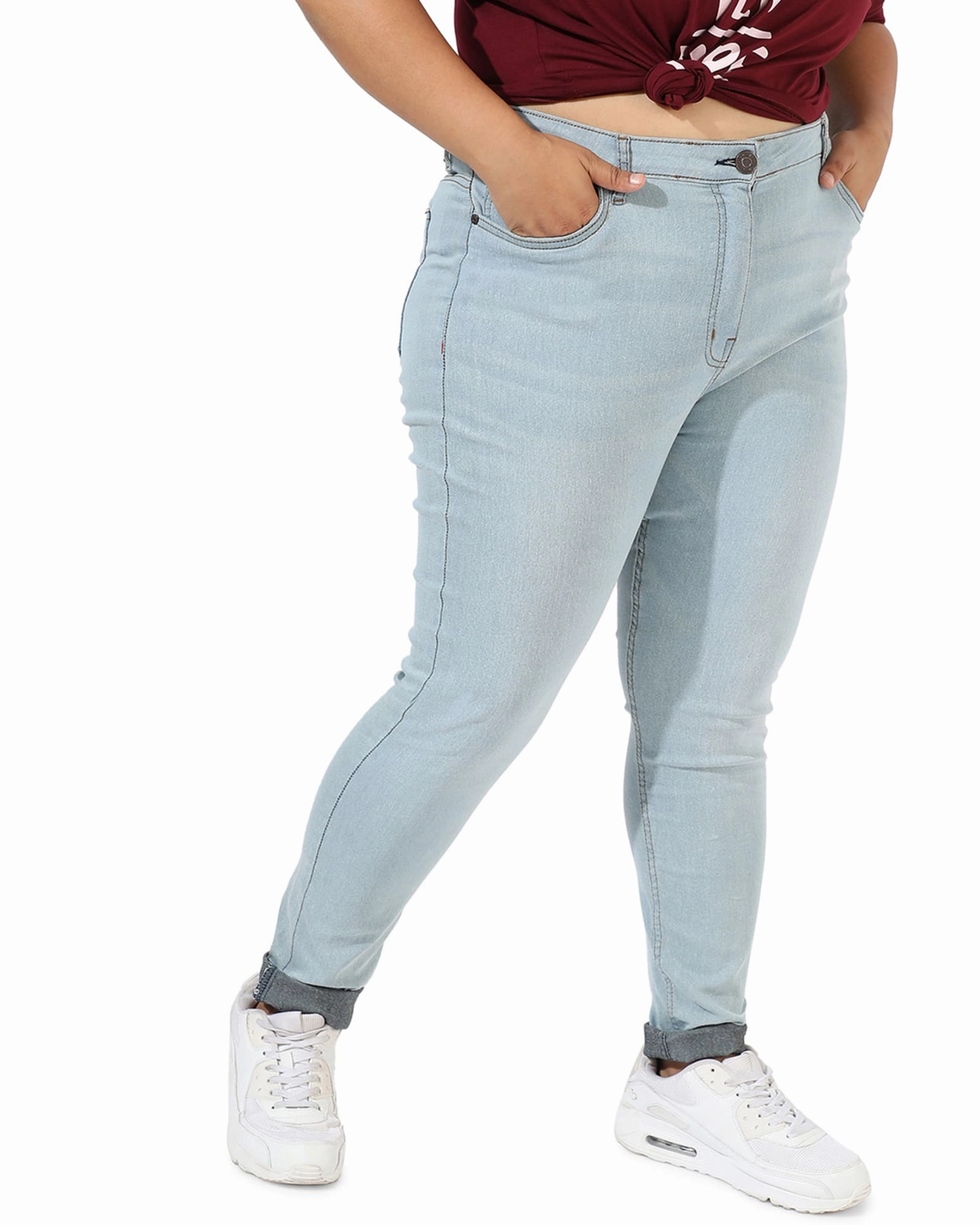 Wardrobe Choice Button Fly Closure Light Blue Skinny Jeans | Light Blue
