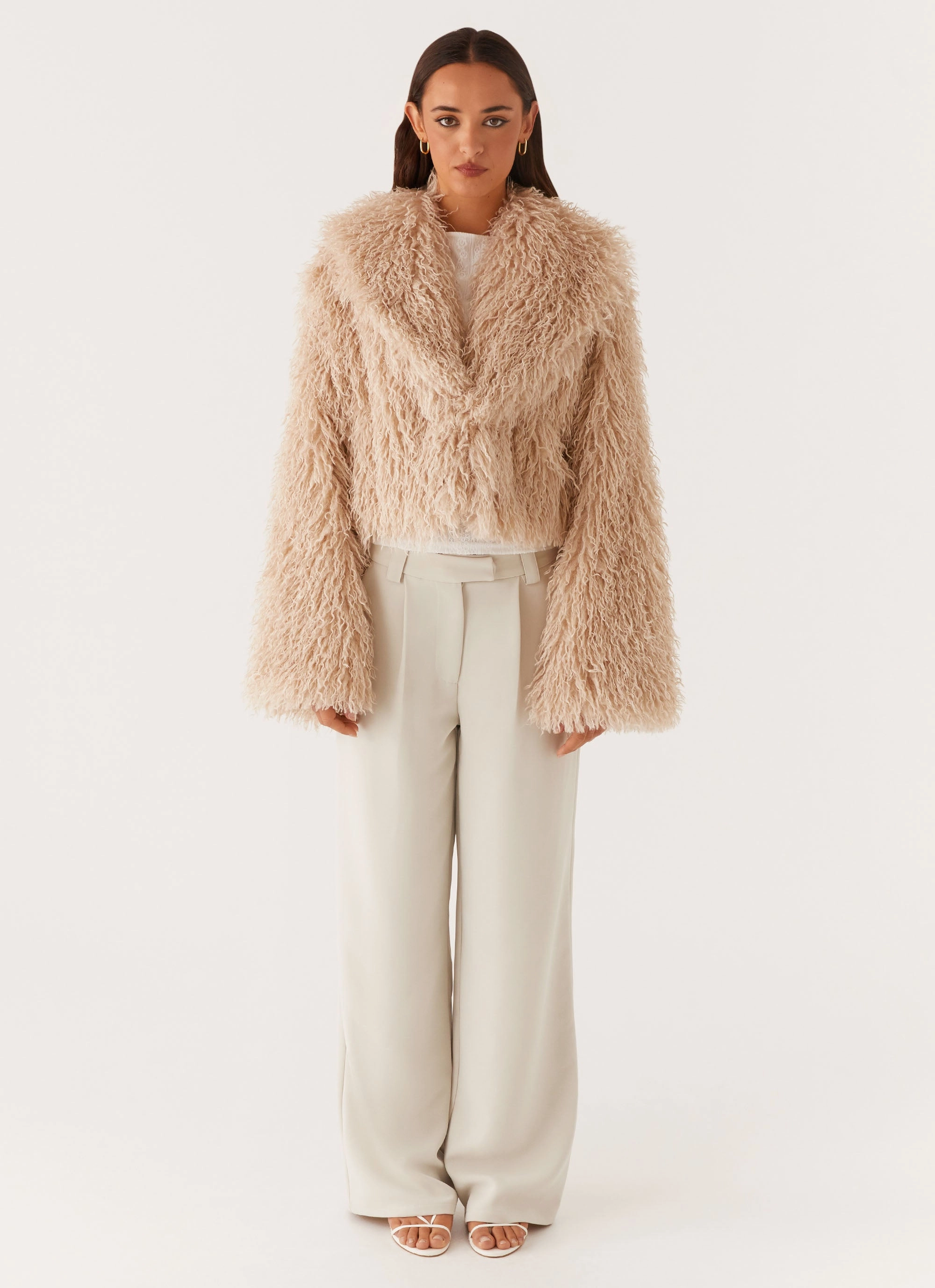 Virginia Cropped Fur Jacket - Taupe suitable for talent shows