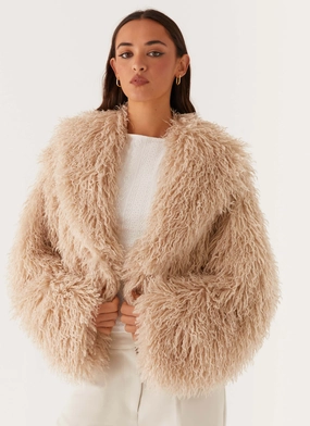 Virginia Cropped Fur Jacket - Taupe Fleece Lined Interior