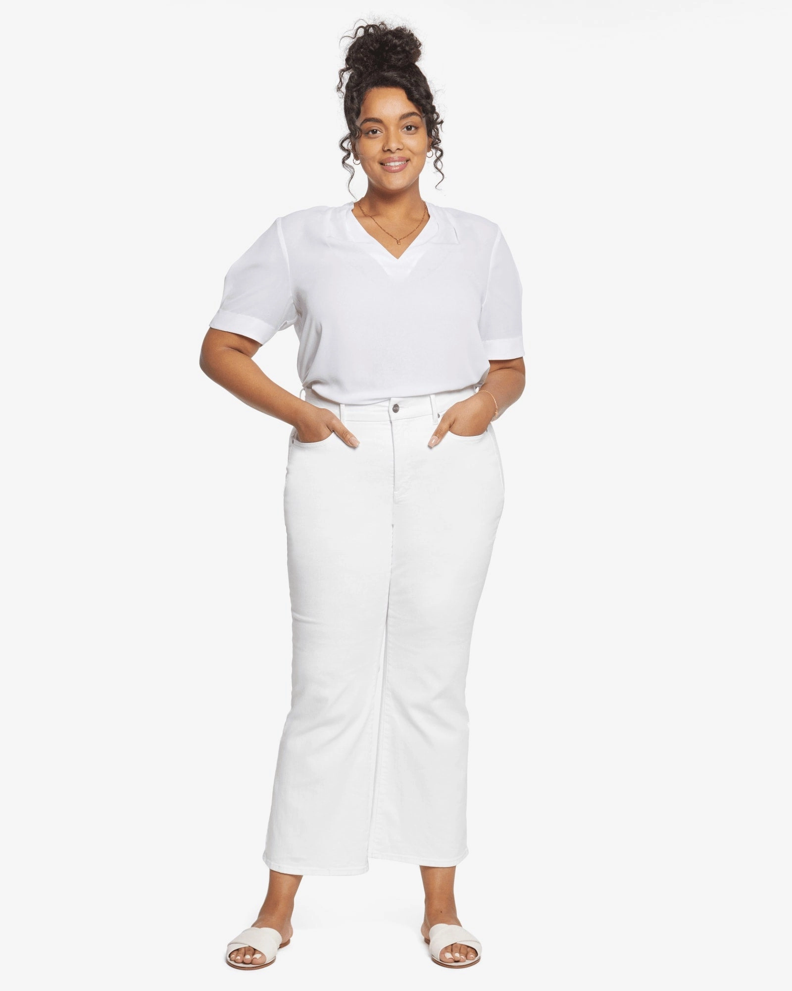 Simple Fashion Waist Match Relaxed Flare Jean | Optic White