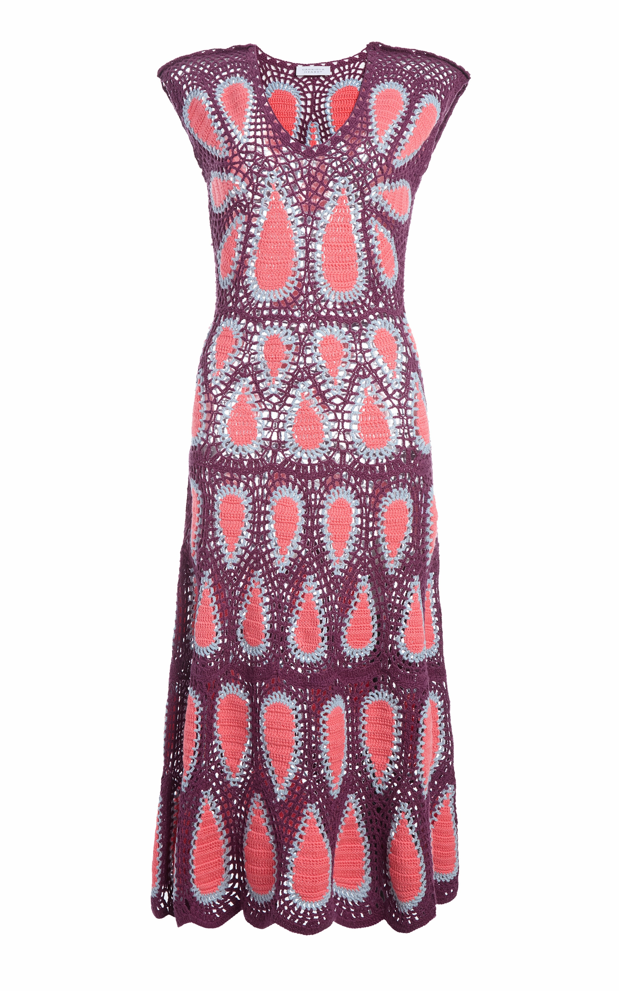 Waldman Crochet Maxi Dress in Italian Plum Wool Cashmere Textured Fabric Compact Knit Structure