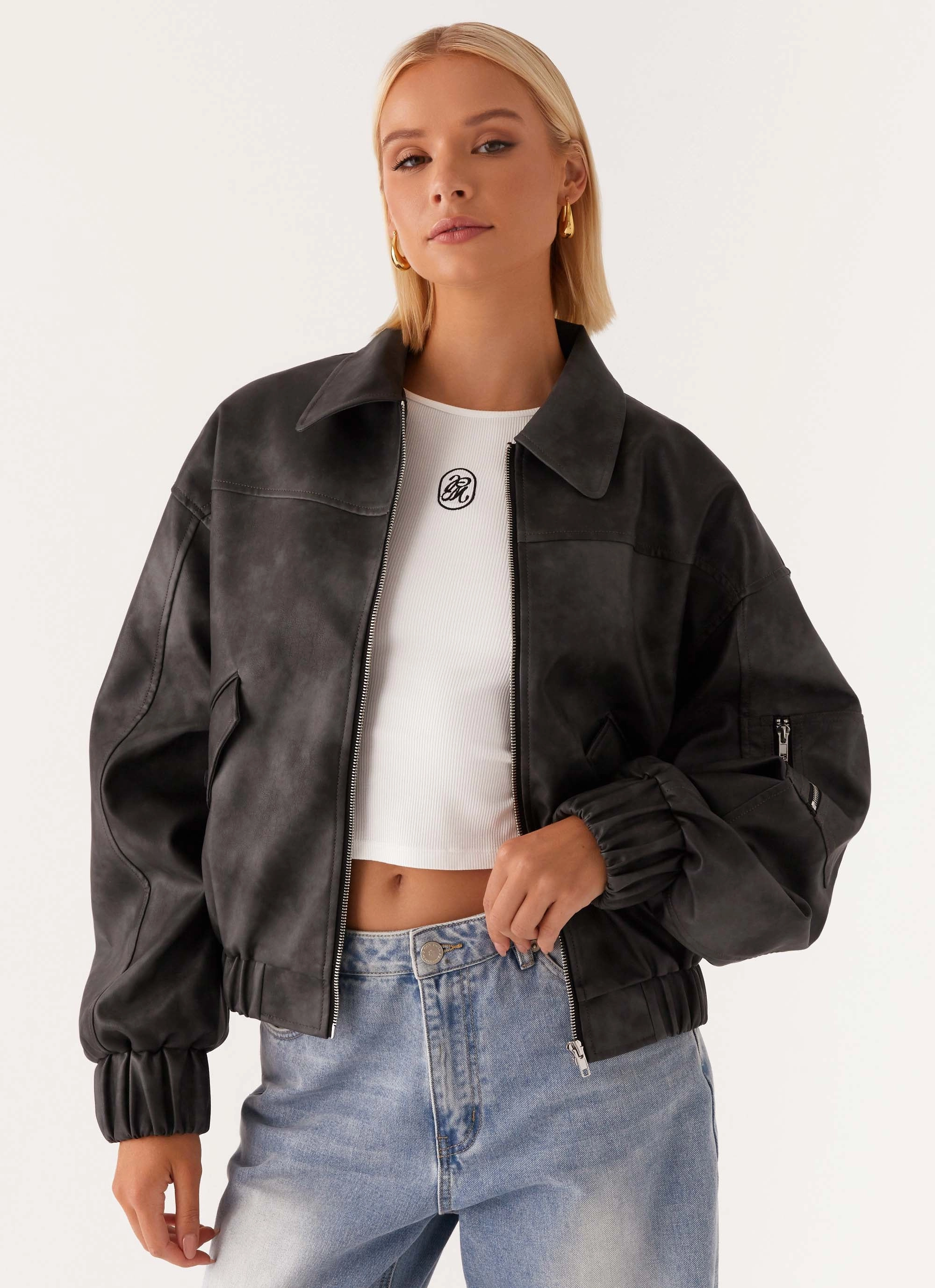 Neutral Tones Washington Bomber Jacket - Black