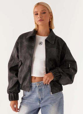 Neutral Tones Washington Bomber Jacket - Black