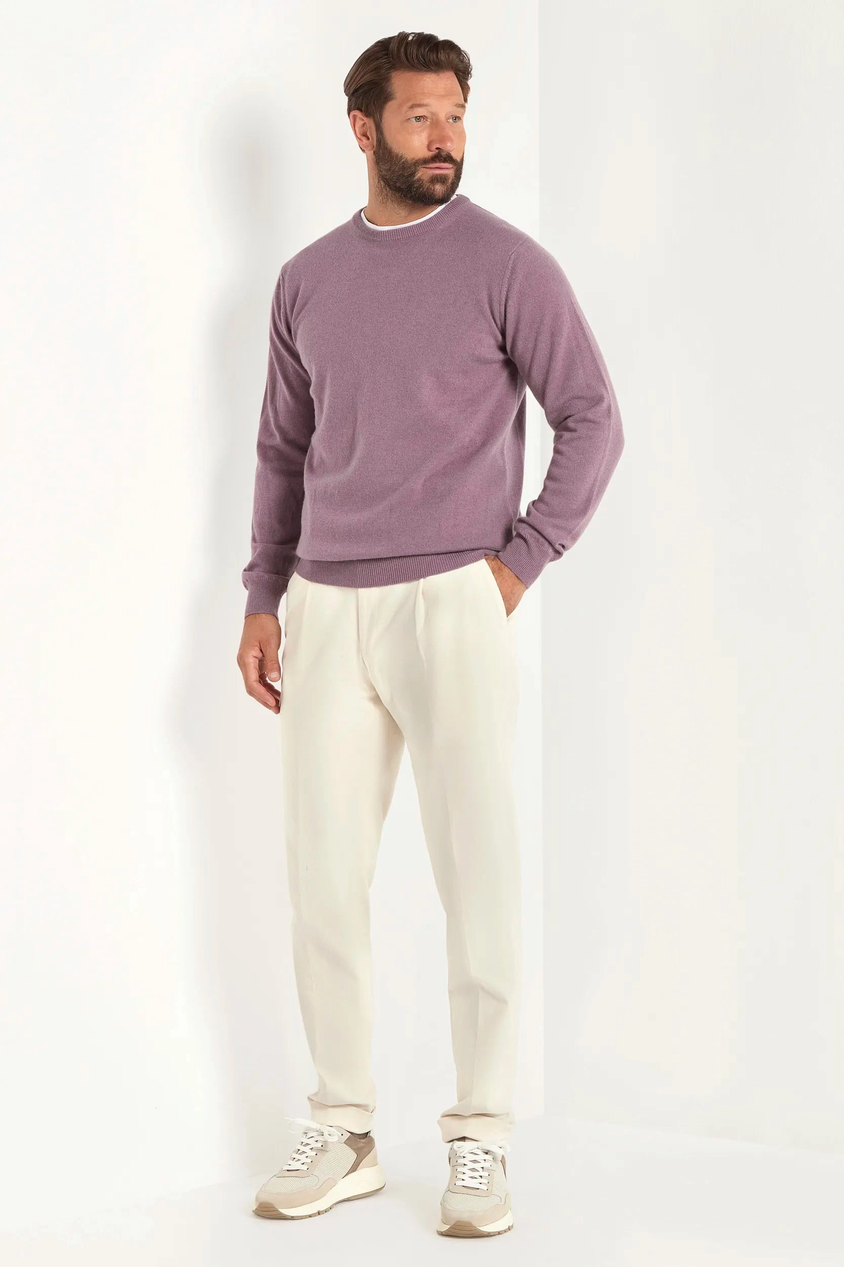 Chill Weather Breathable Honeycomb Weave Plum cashmere round neck ?C Made in italy