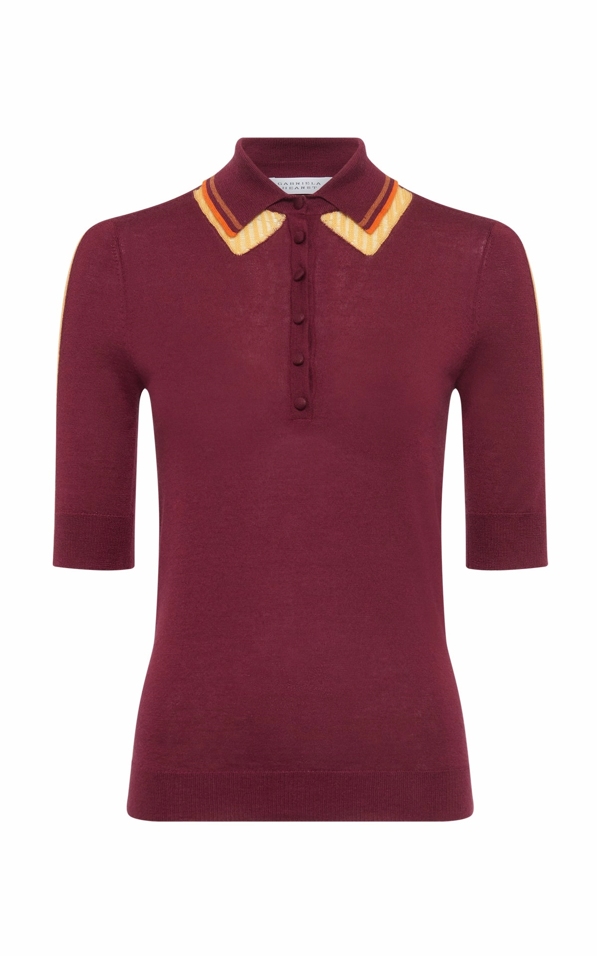 Low Maintenance Knit Minimal Vibe Wendelyn Knit Short Sleeve Polo in Merlot Multi Cashmere Silk