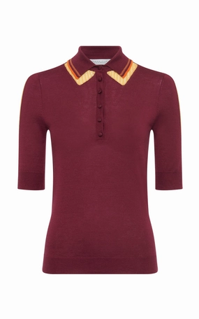 Wendelyn Knit Short Sleeve Polo in Merlot Multi Cashmere Silk Water Repellent Treatment