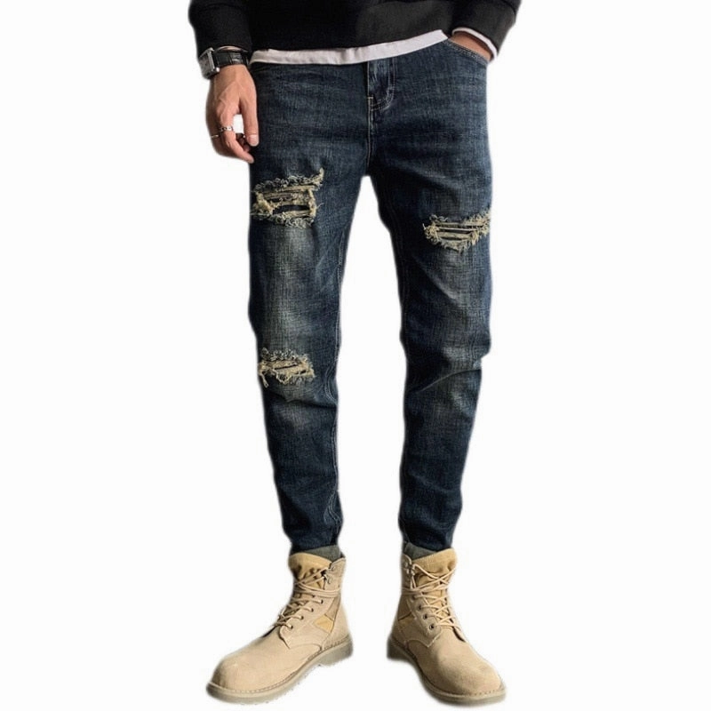 Comfy Silhouette West Louis? Fashion Straight Hole Beggar Designer Jeans