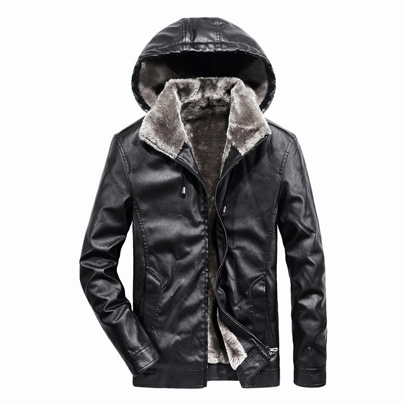 West Louis? Faux Fur Liner Thicken Leather Coat Bold Detail