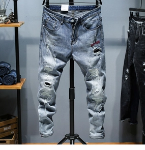 West Louis? Ripped Frayed Streetwear Patchwork Jeans Chic Design Style Perfect Fit Design