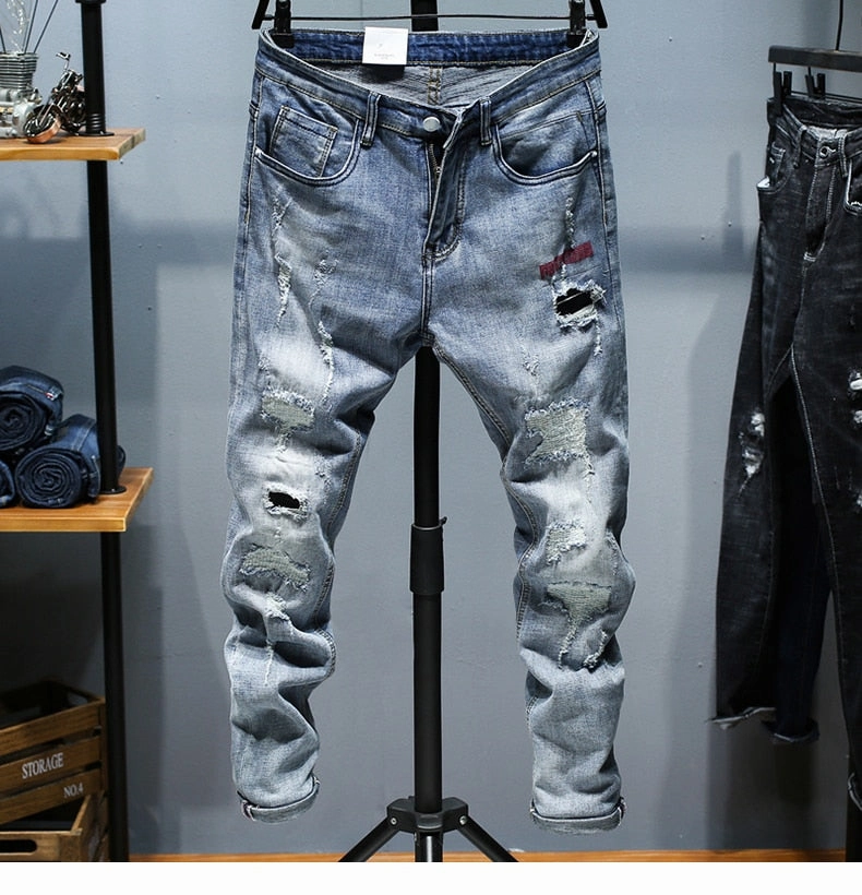 Perfect Length Design West Louis? Ripped Frayed Streetwear Patchwork Jeans