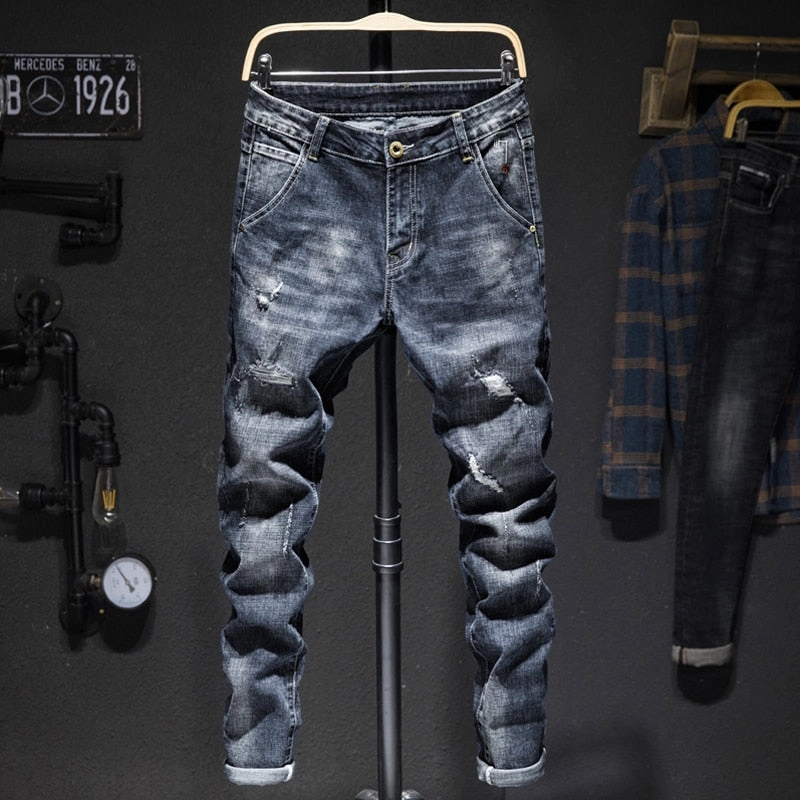 West Louis? Stretch Ripped Distressed Streetwear Jeans Comfortable clothing Color Lock Technology