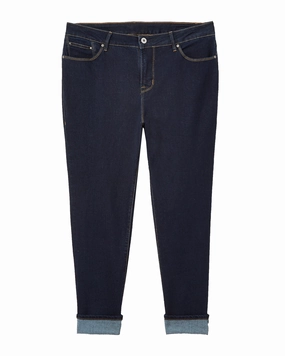 Unisex Wear Classic Professional Wear Relaxed Waist Fit Westbury Rolled Cuff Cropped Skinny Jean | Dark Wash