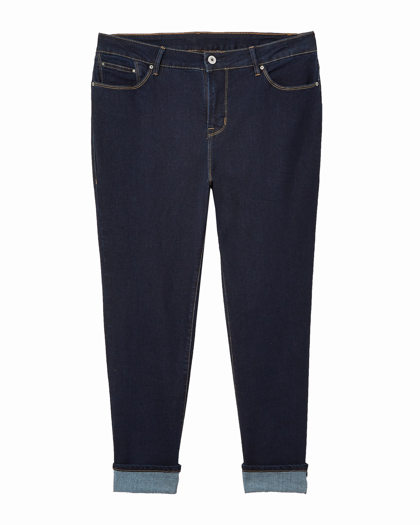 Unisex Wear Classic Professional Wear Relaxed Waist Fit Westbury Rolled Cuff Cropped Skinny Jean | Dark Wash