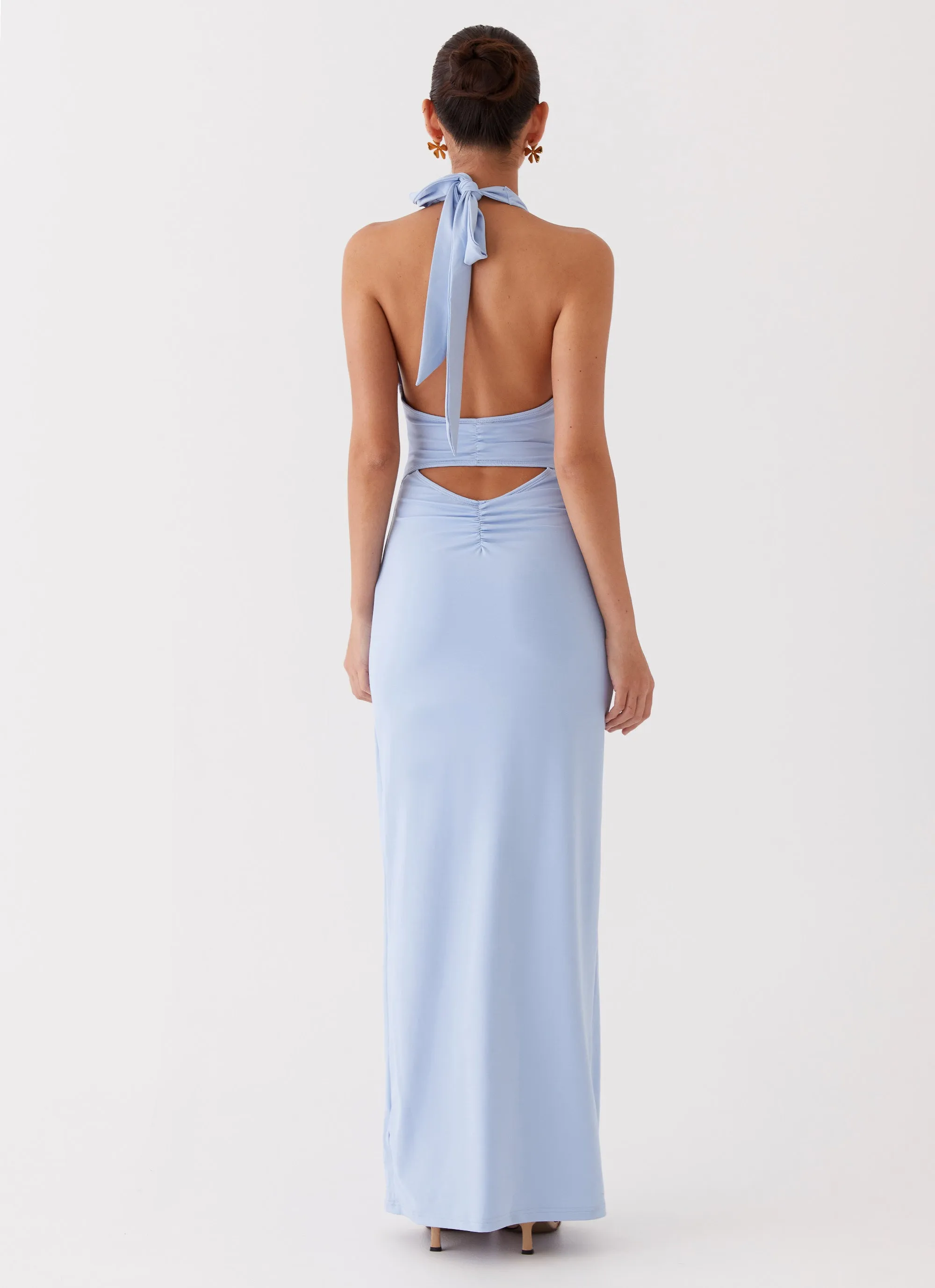 Whisked Away Halterneck Maxi Dress - Blue Lightweight Layer Machine-washable
