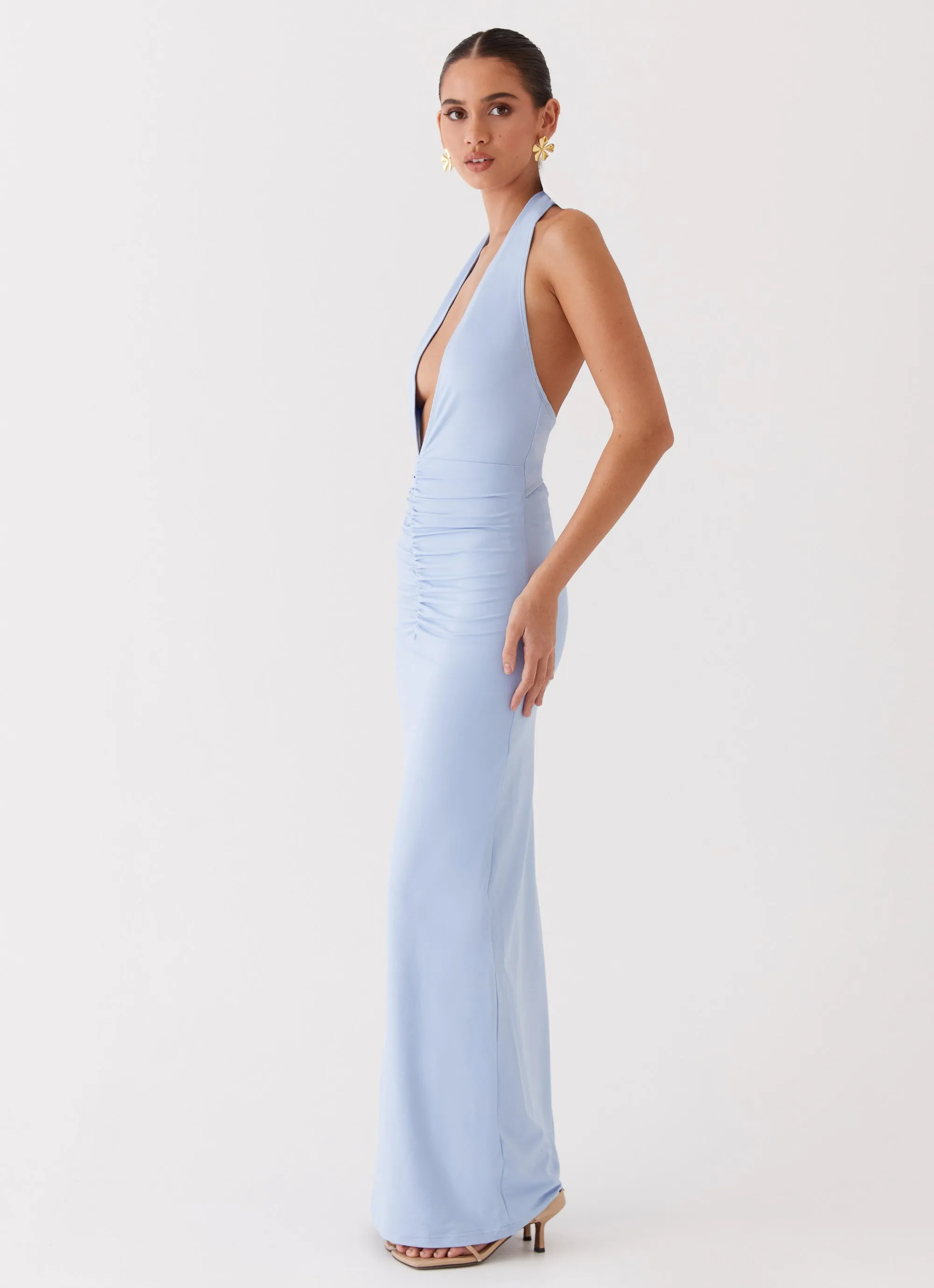 Whisked Away Halterneck Maxi Dress - Blue Bare Arm