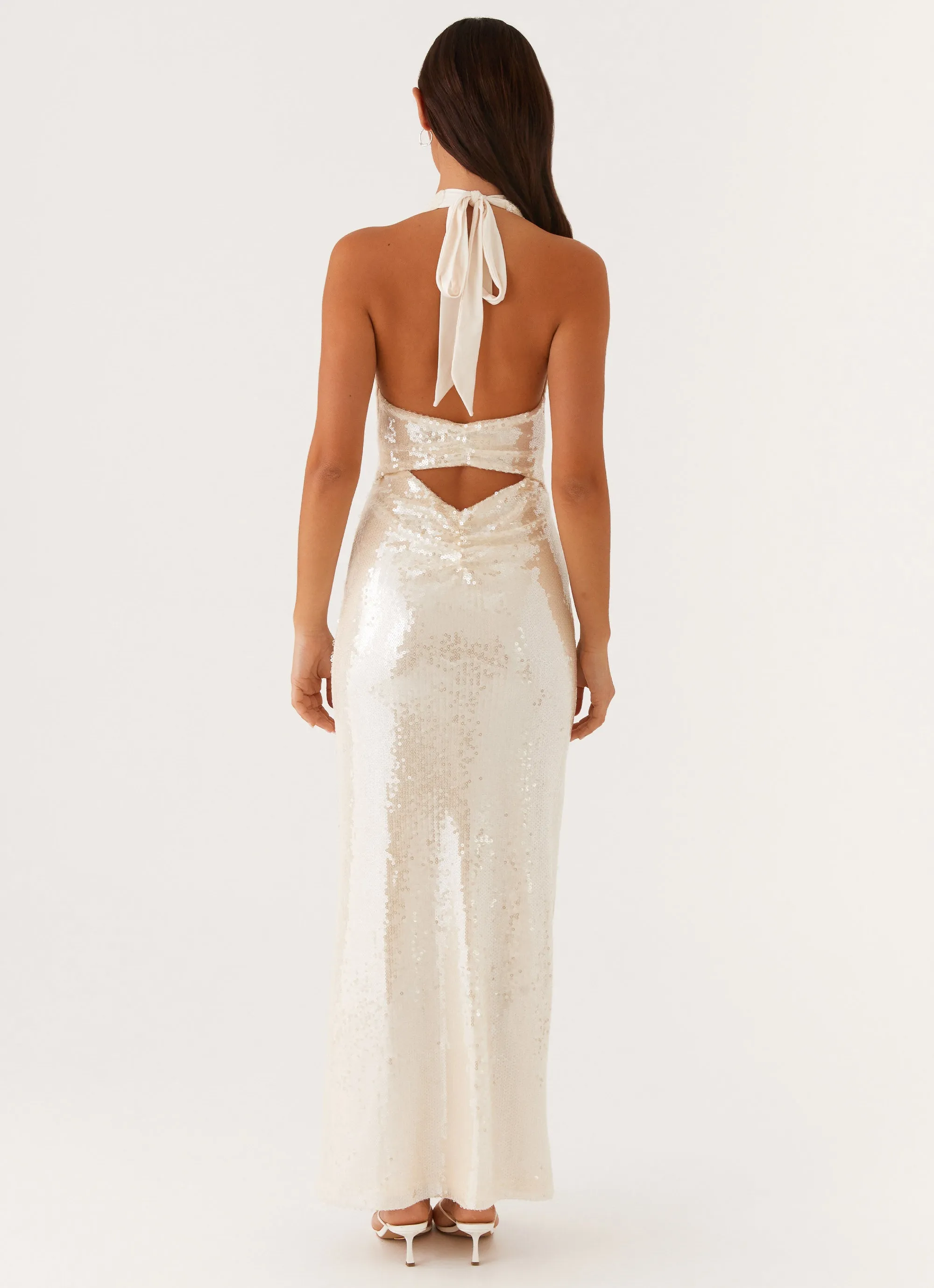 Whisked Away Halterneck Maxi Dress - White Texture Edge