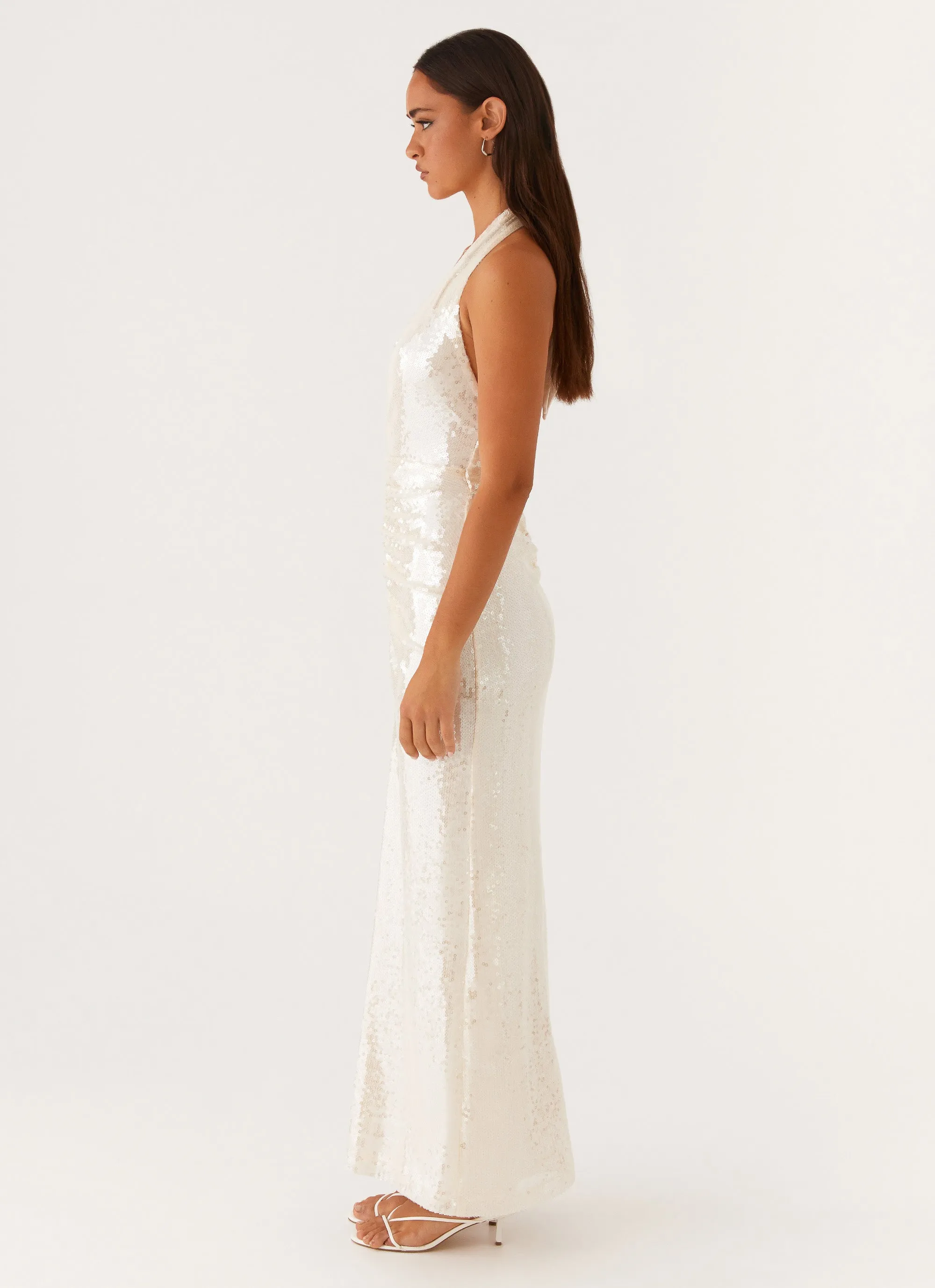 Whisked Away Halterneck Maxi Dress - White Matte-Lining