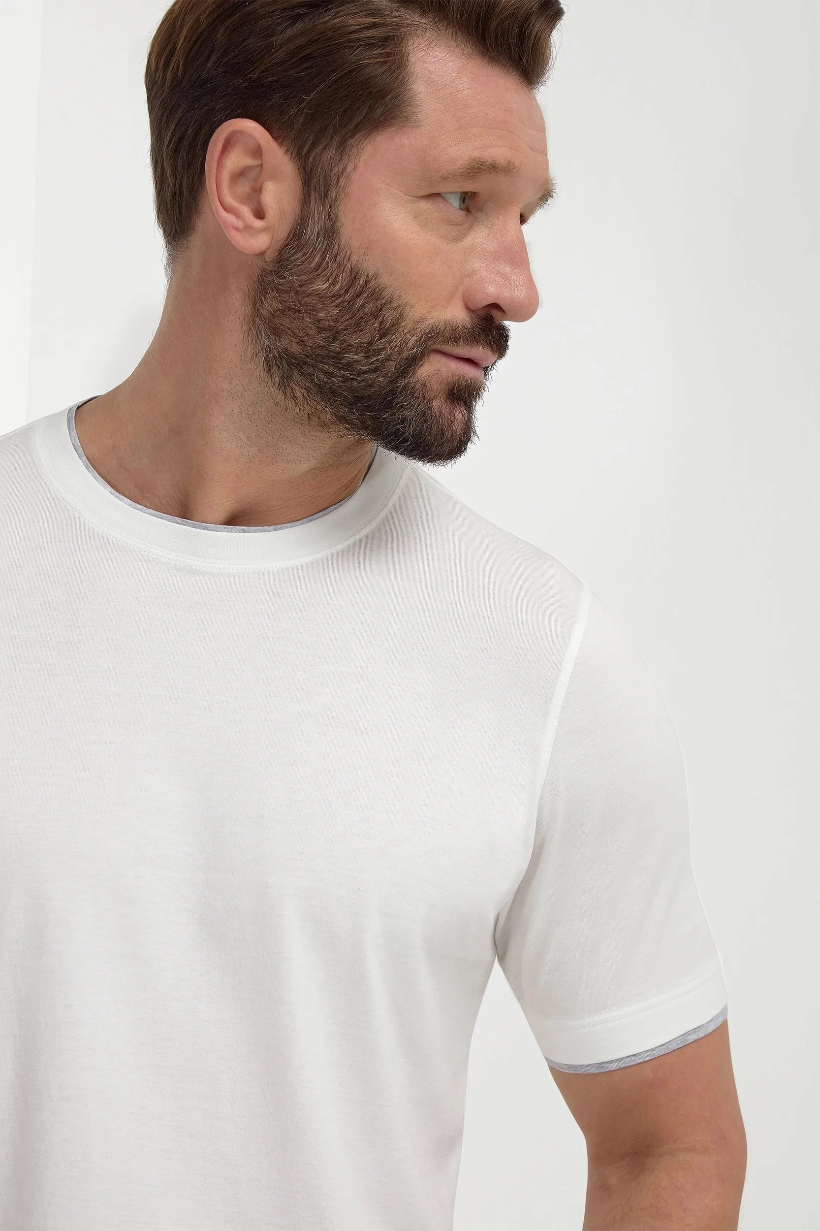White cotton t-shirt with collar detail - Made in Italy Quick Dry Knitwear