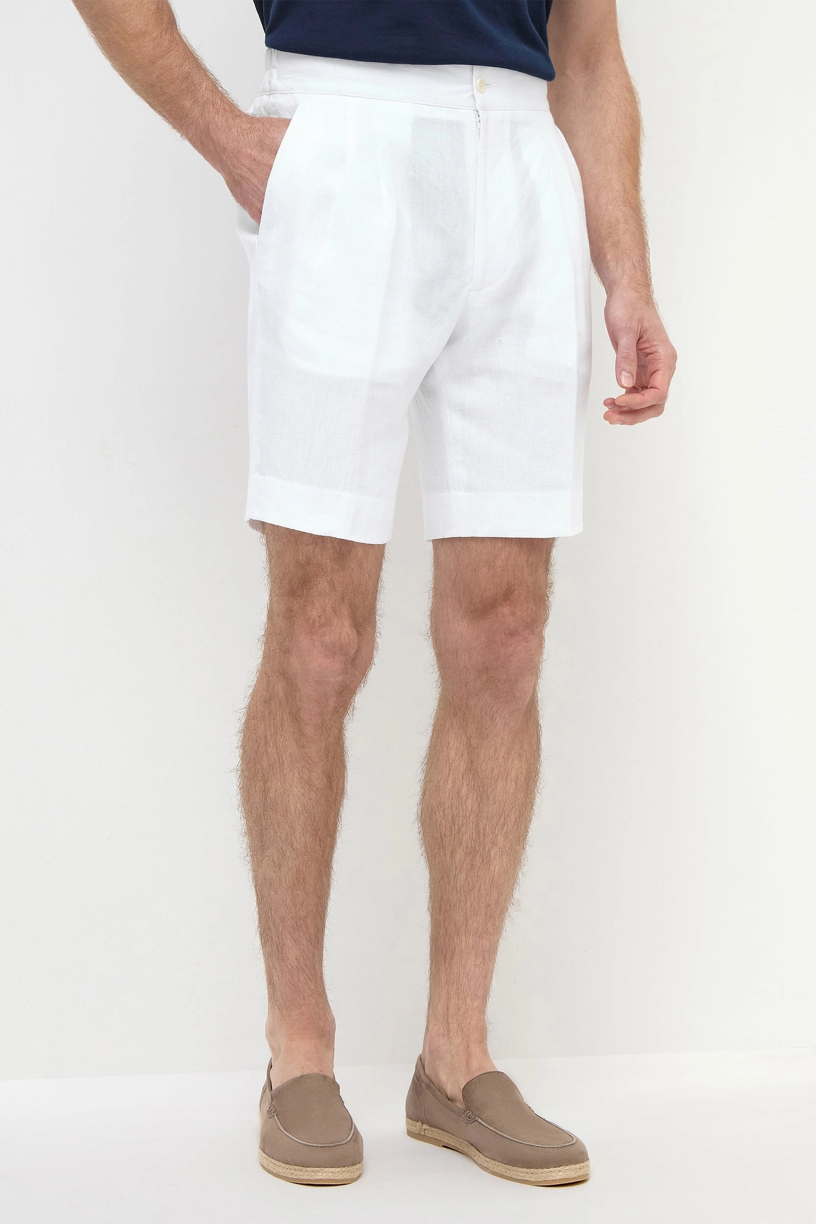 Hygienic Antimicrobial Layer Comfy Look White linen relaxed shorts - Made in Italy