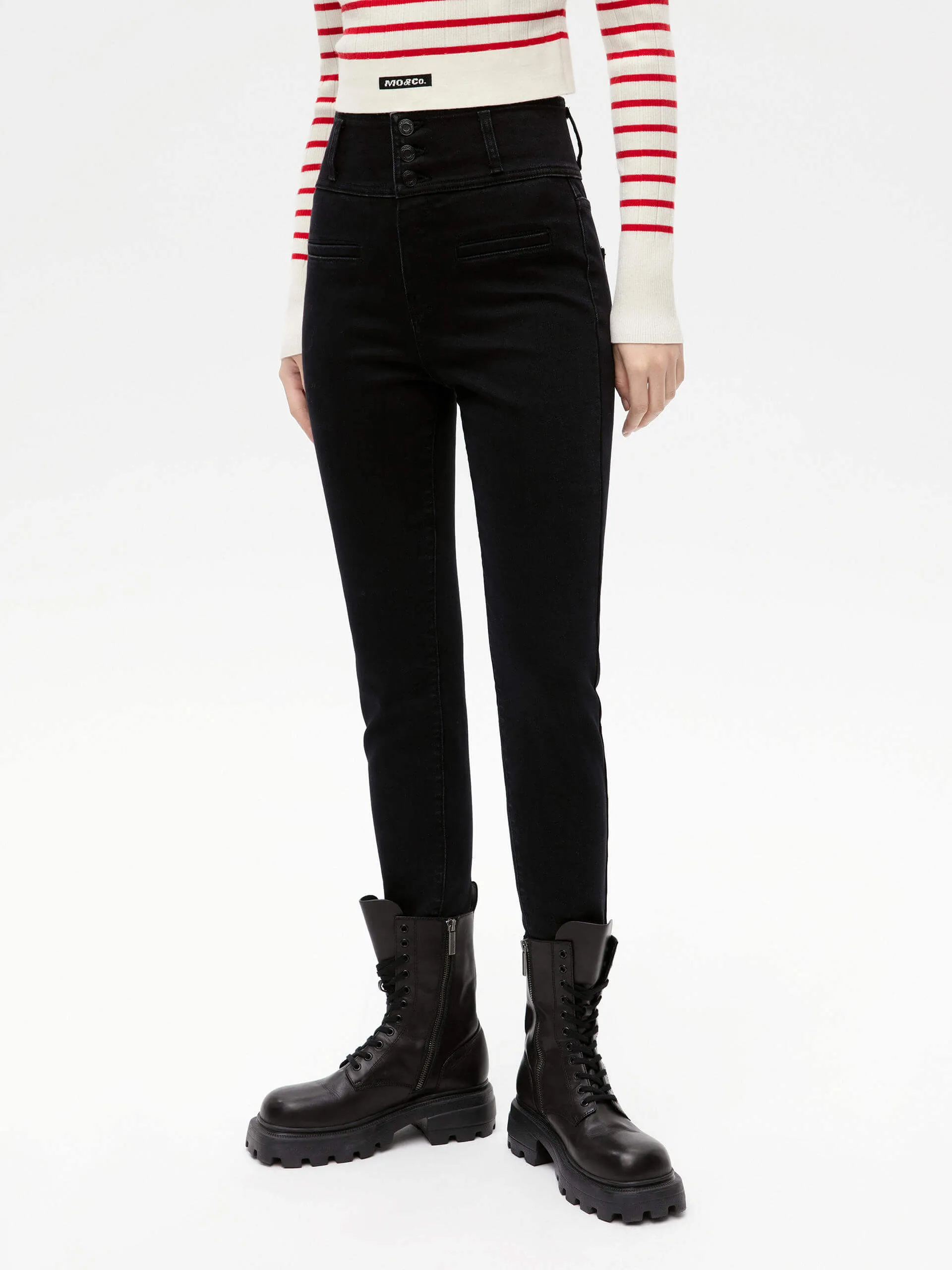 Wide Waistband Skinny Jeans Clean Cut Perfect Fit Design