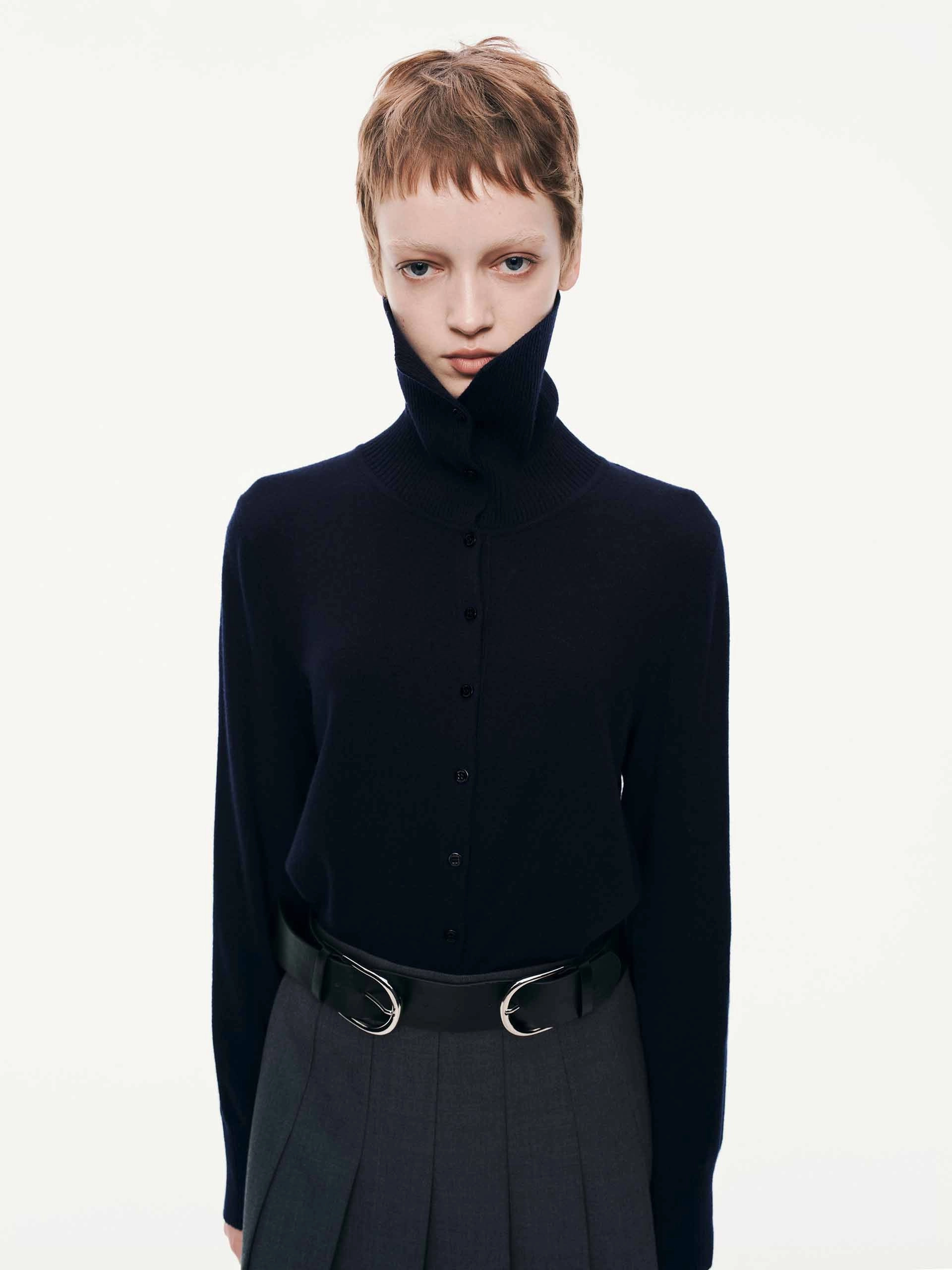 Lightweight texture Wide Collar Wool Cardigan