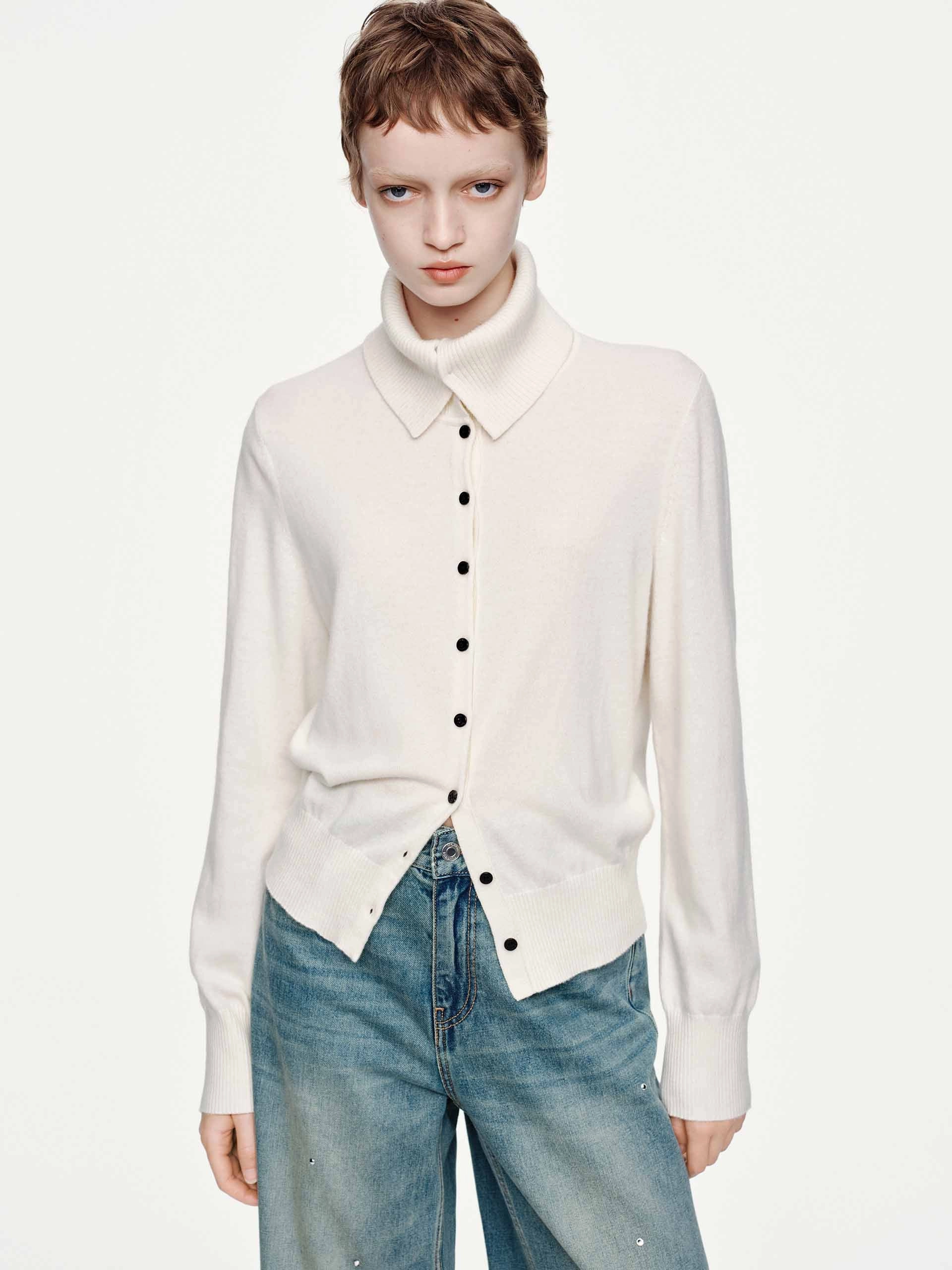 Off Duty Versatile Warmth Wide Collar Wool Cardigan