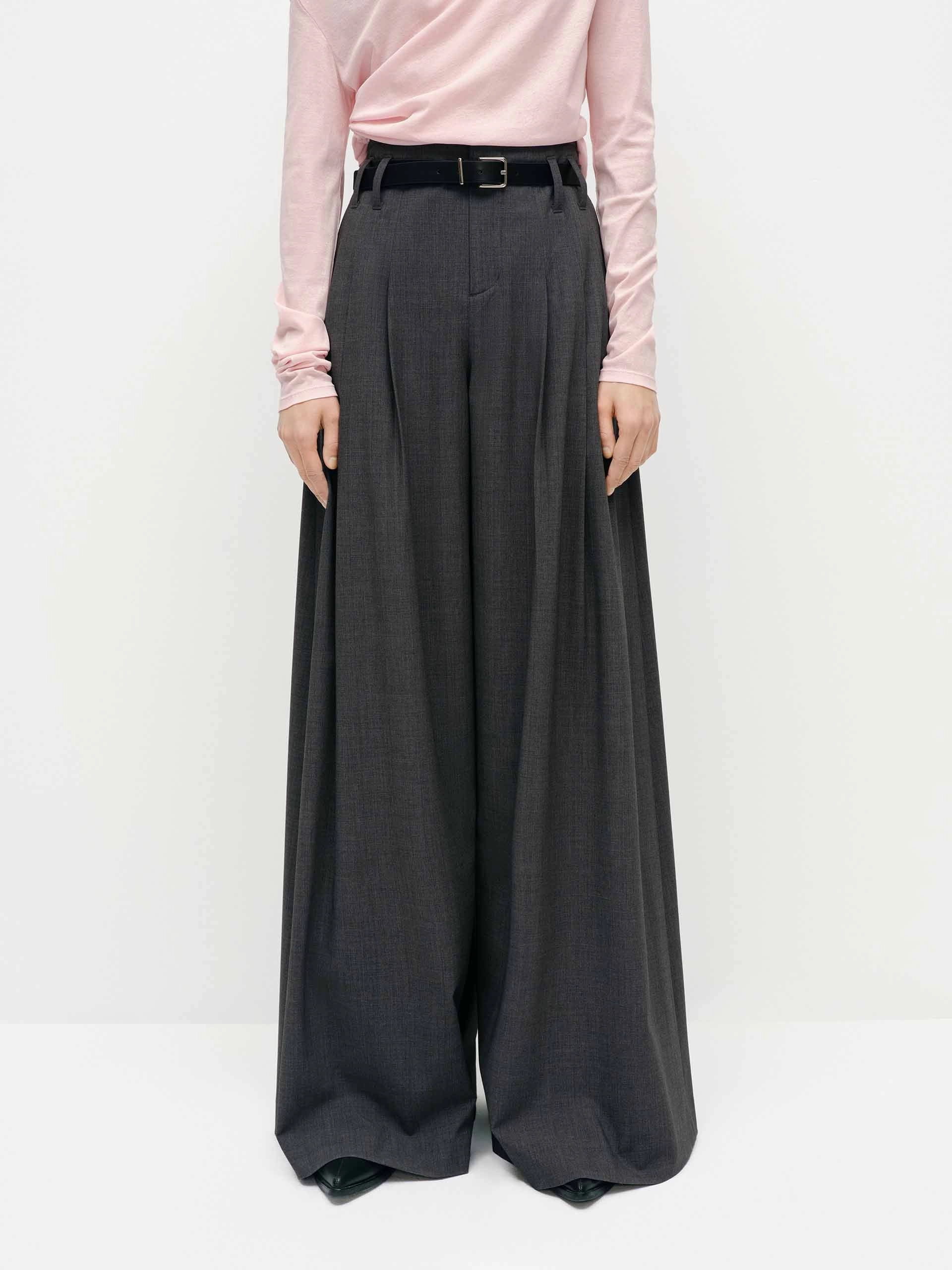 Relaxed Fit Wide Leg Belted Pants