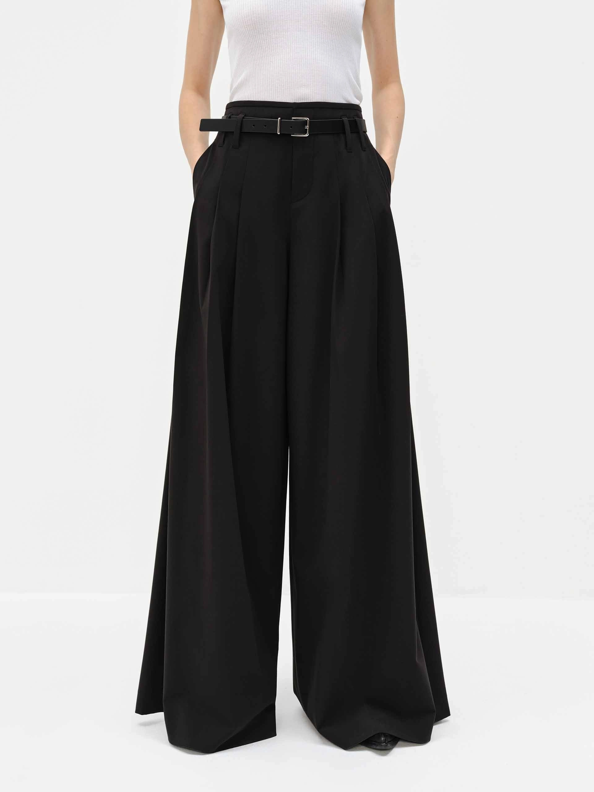 Wide Leg Belted Pants HiddenDrawcord Relax Fit Design