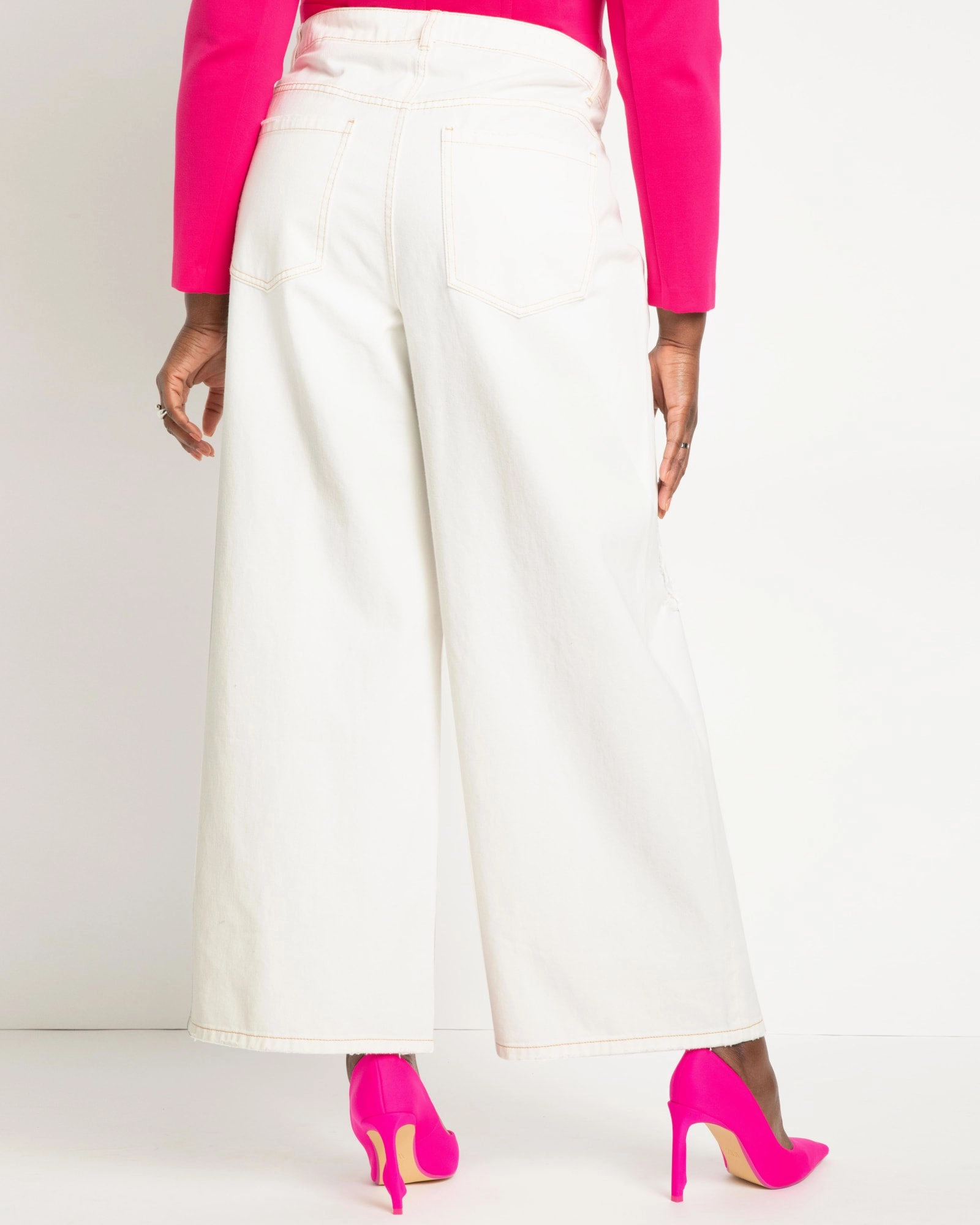 Sustainable Trend Setter Versatile Wide Leg Distressed Jeans- White | White