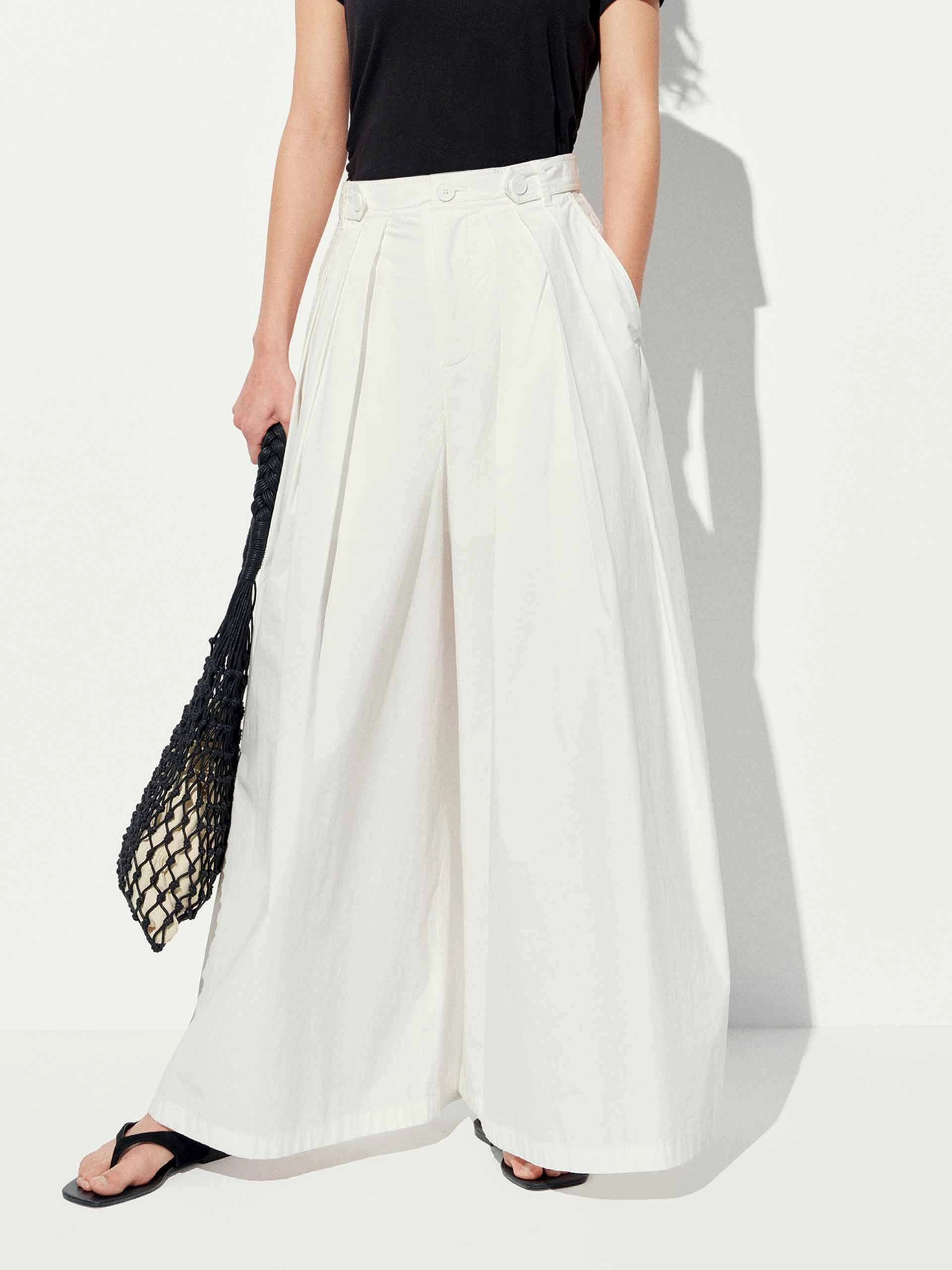 Wide Leg Pleated Trousers HighRiseWaistband Utility Fit
