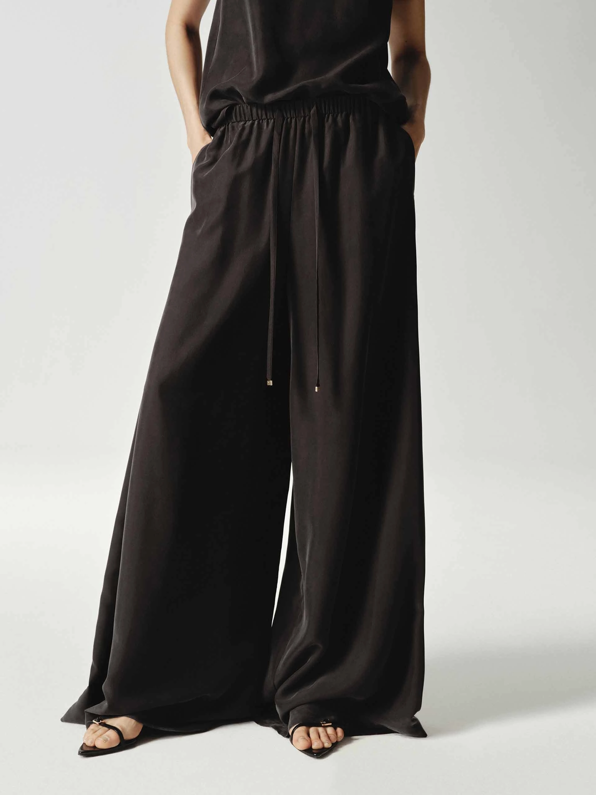 Wide Leg Silk Trousers ThermalInsulation High Durability Stitching