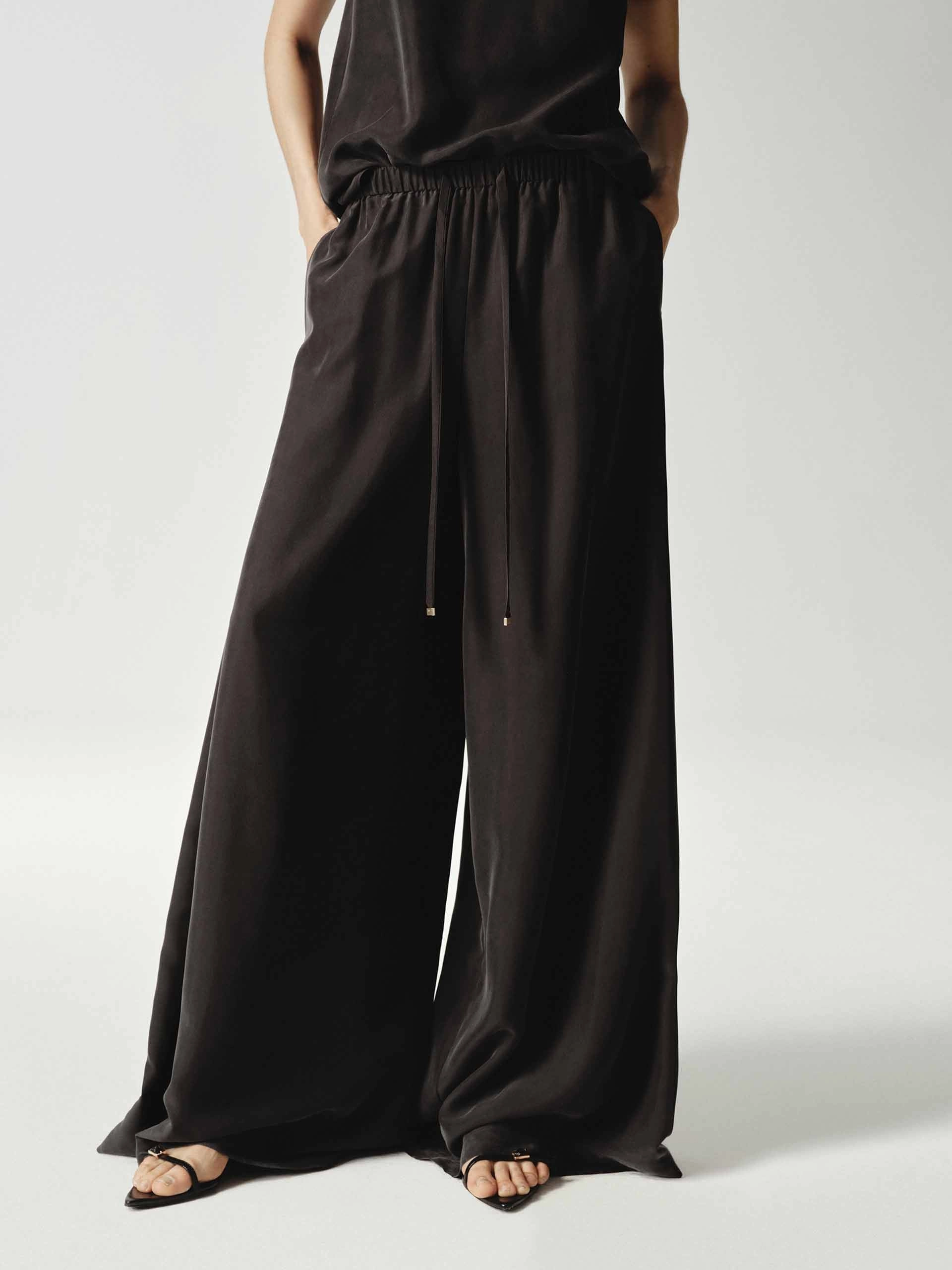 High Density Weave Cozy Comfort Wide Leg Silk Trousers