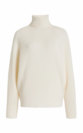 Reinforced Neckline Wigman Knit Turtleneck Sweater in Ivory Cashmere