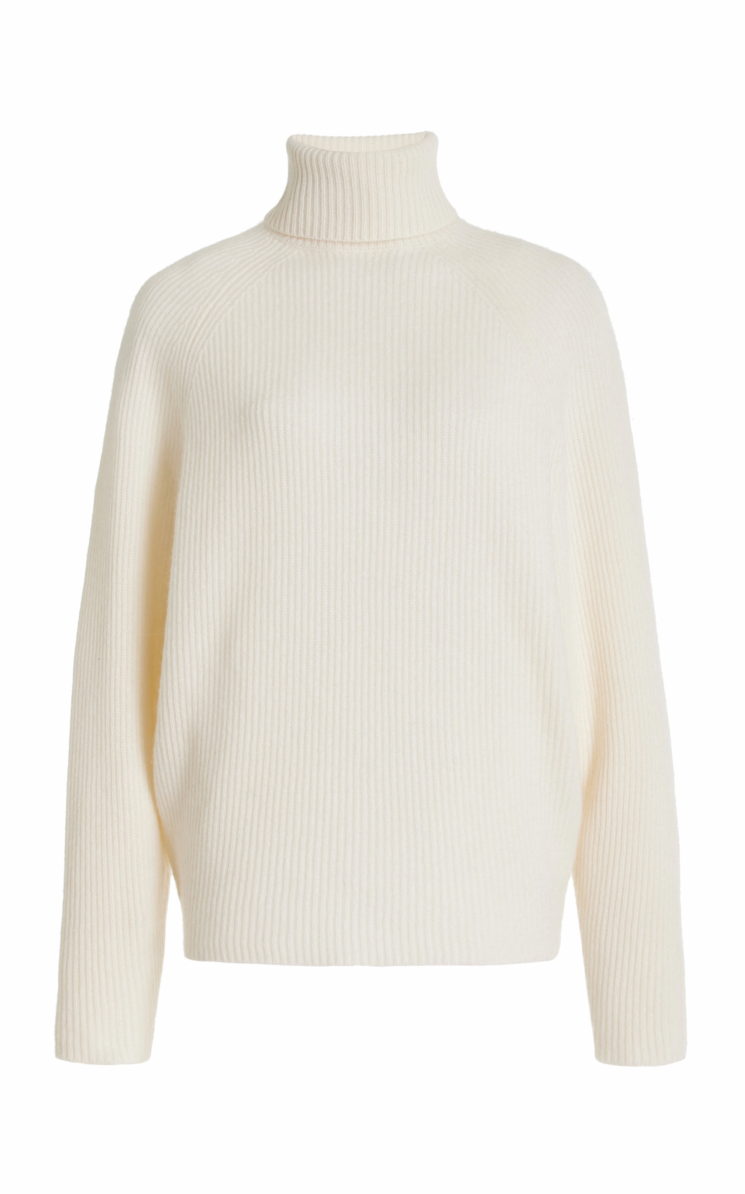 Reinforced Neckline Wigman Knit Turtleneck Sweater in Ivory Cashmere
