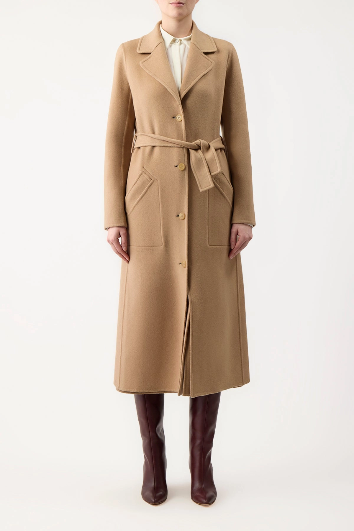 William Coat in Camel Double-Face Recycled Cashmere Bold Statement Flexible Armholes