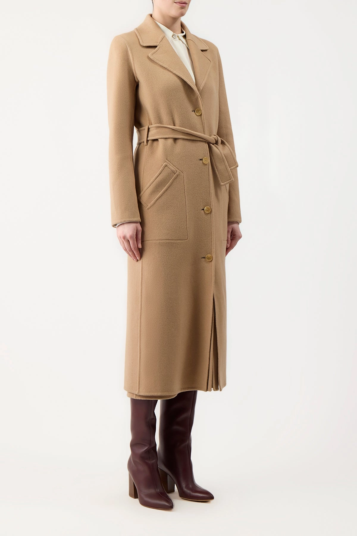 Light Reflective Logos William Coat in Camel Double-Face Recycled Cashmere